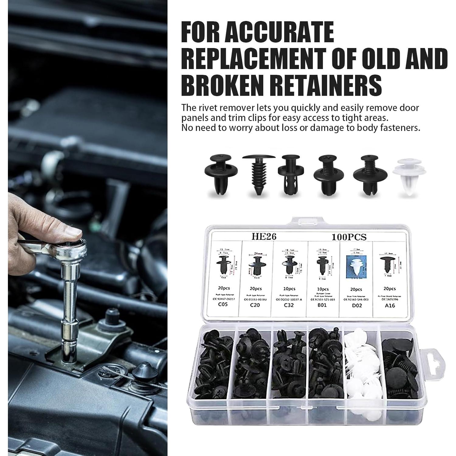 Kit 100 Sujetadores de Parachoques Nylon Bookeel 6.3-10mm