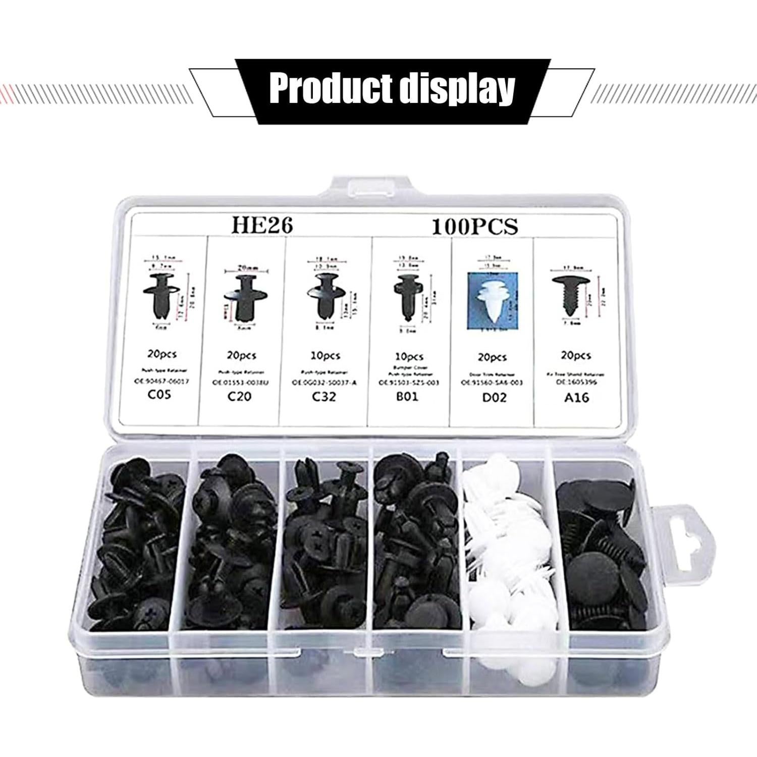 Kit 100 Clips de Retención Automotriz Awlbed con Herramienta