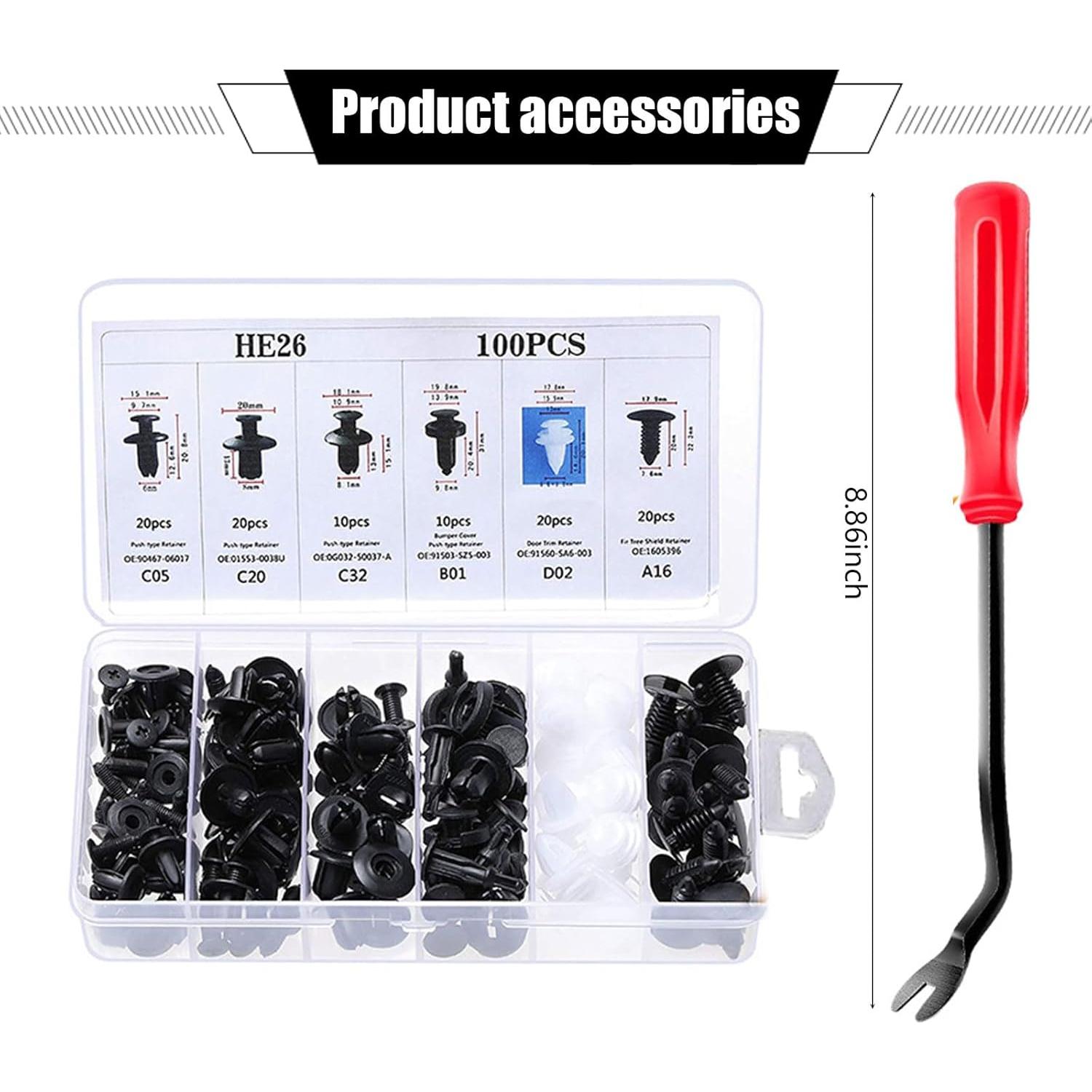 Kit 100 Clips de Retención Automotriz Awlbed con Herramienta