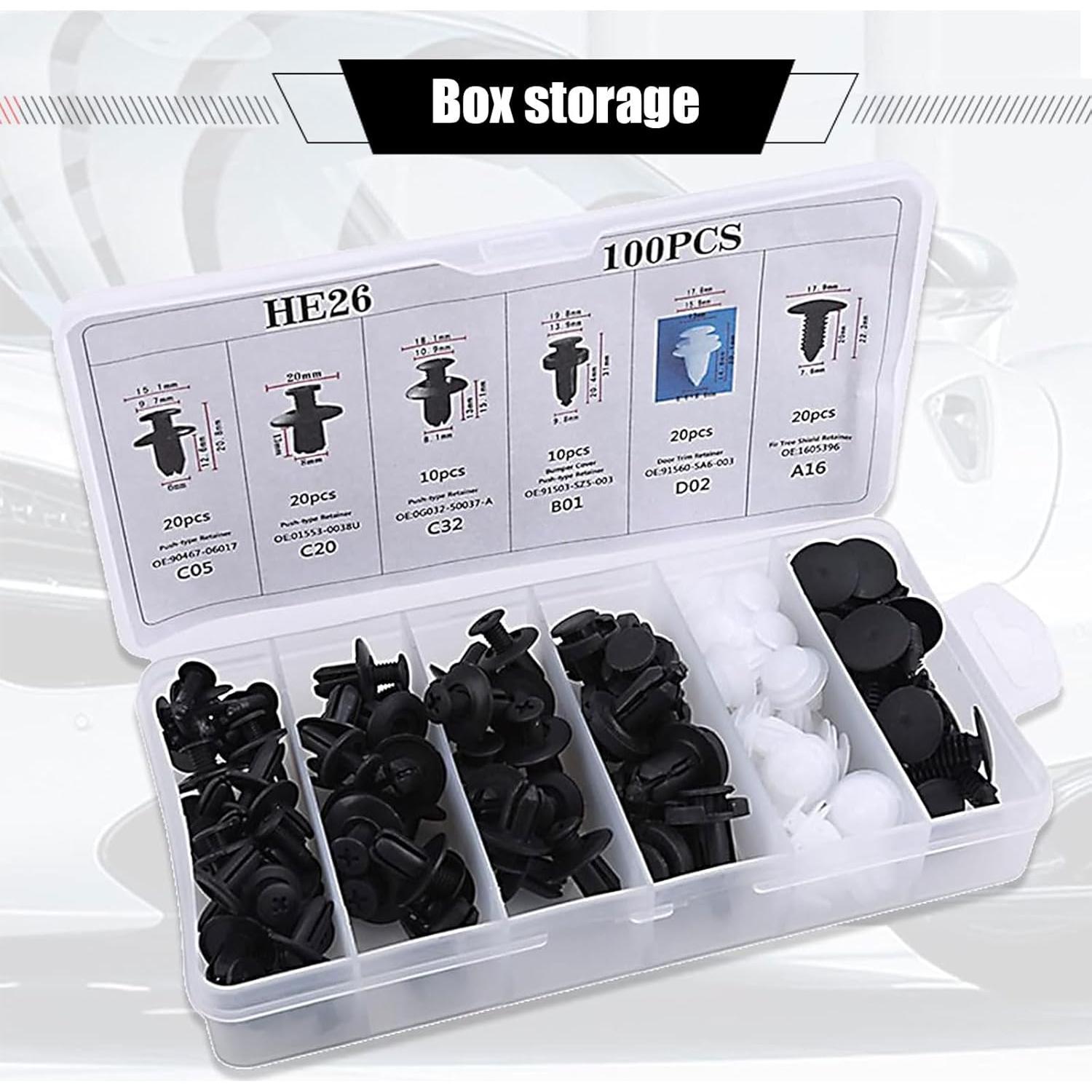 Kit 100 Clips de Retención Automotriz Awlbed con Herramienta