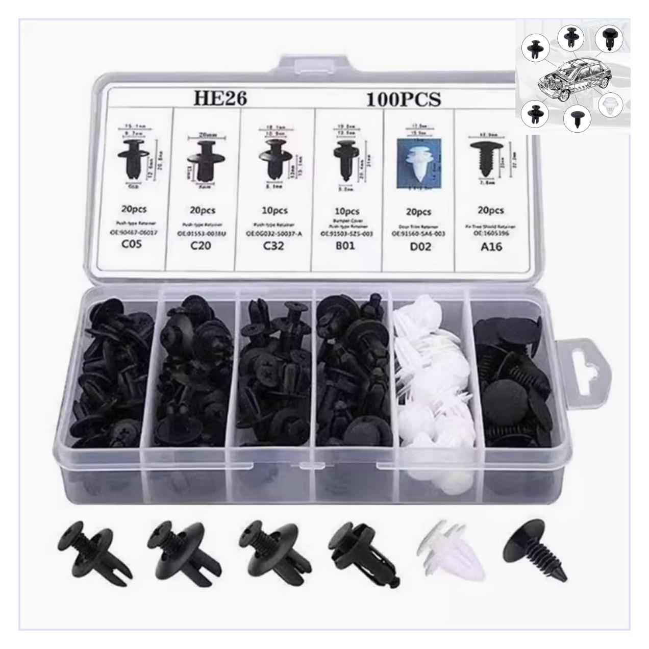 Kit de 100 Clips de Parachoques Nylon ZMSHANGMAO 6 Tamaños