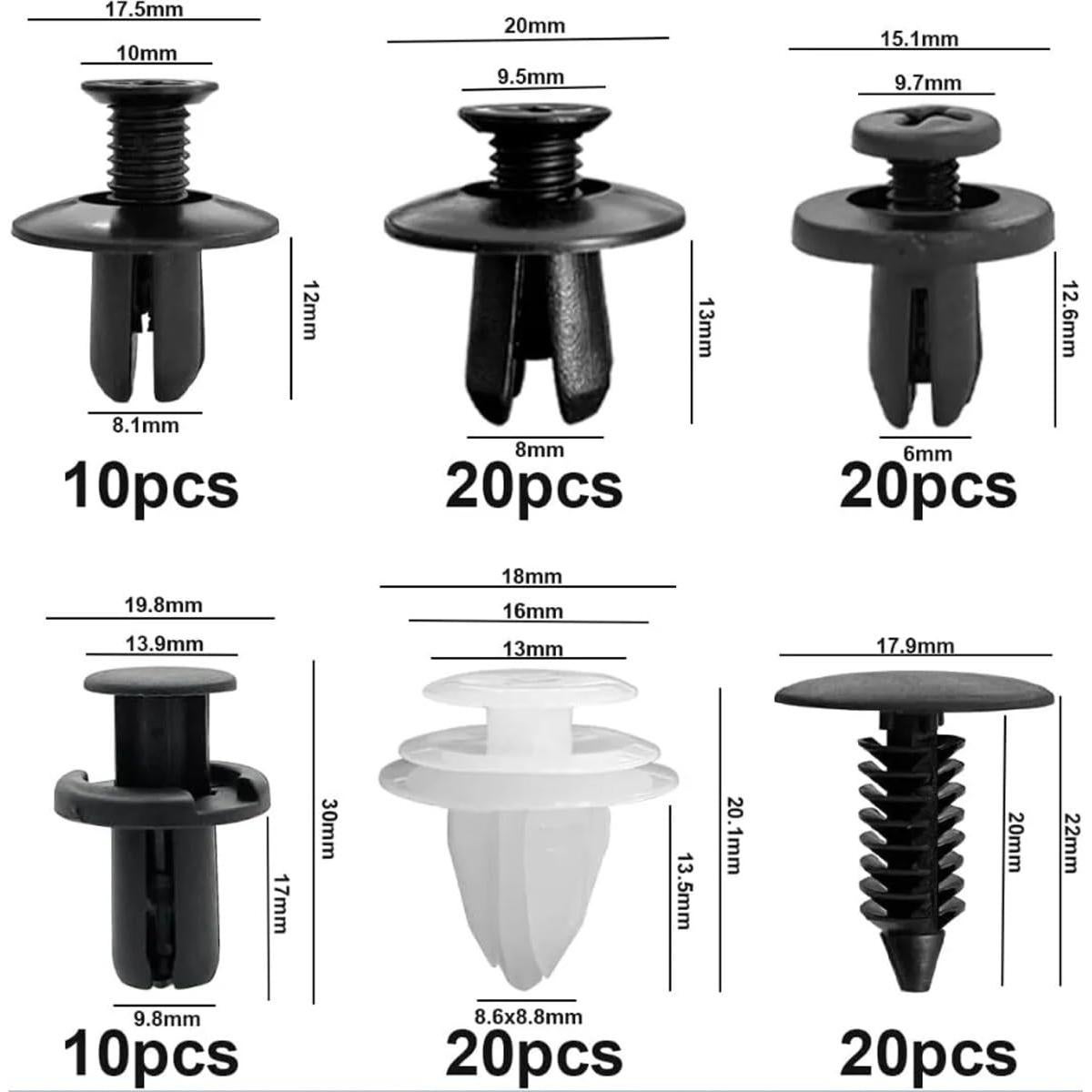 Kit de 100 Clips de Parachoques Nylon ZMSHANGMAO 6 Tamaños