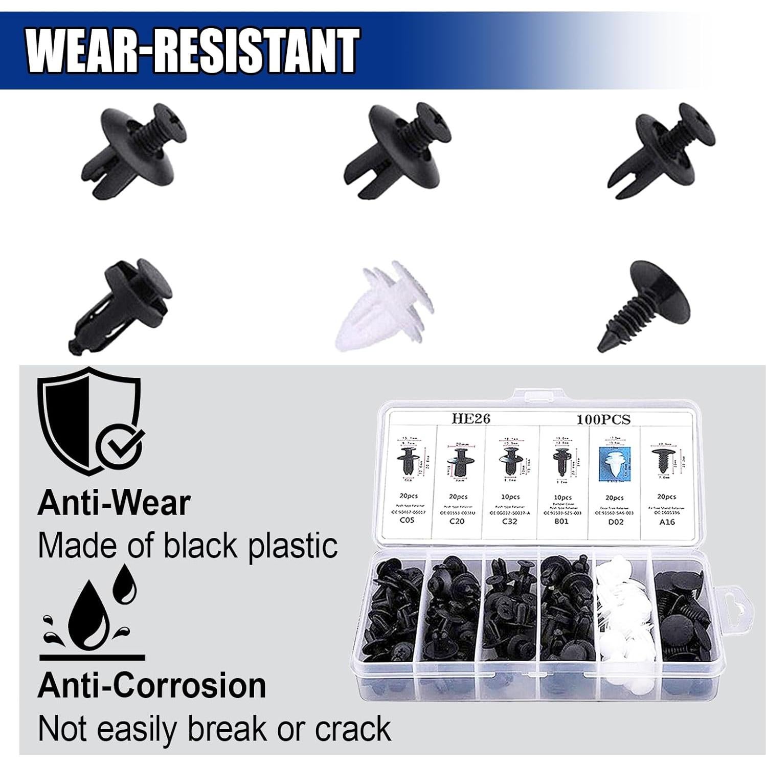 100 Clips de Retención para Parachoques GAOLAOSY con Herramienta