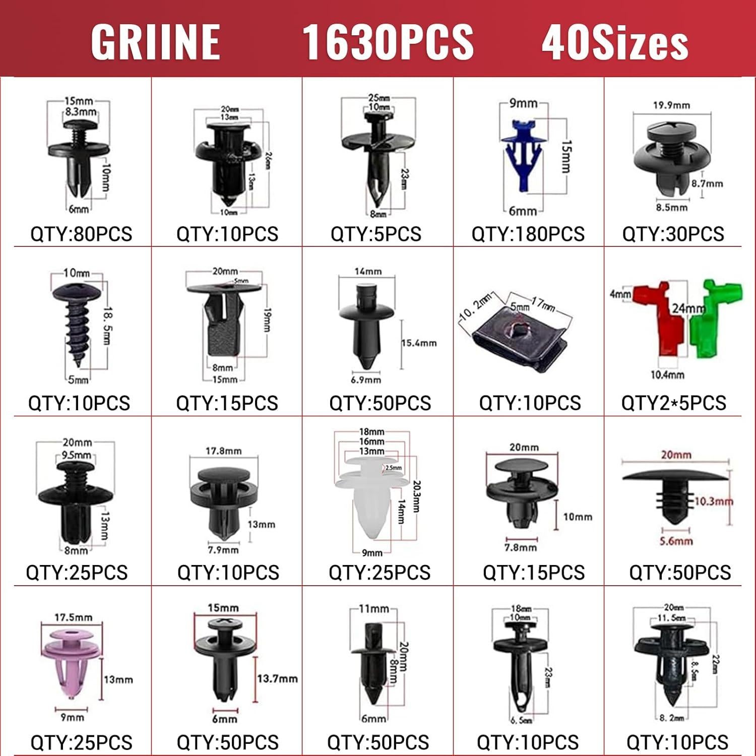 Kit de Clips de Panel de Puerta Griine 1931 Pcs 40 Tamaños