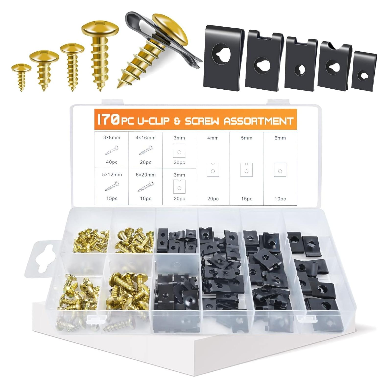Kit de Clips en U y Tornillos OTUAYAUTO 170 Piezas - 10 Tamaños