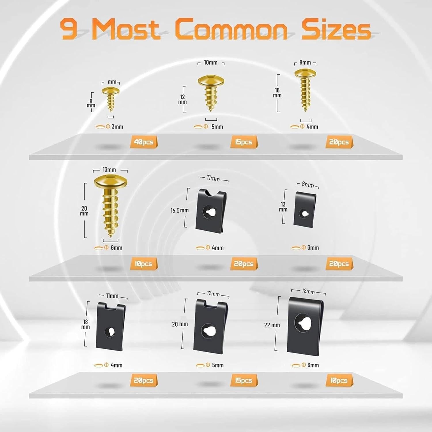 Kit de Clips en U y Tornillos OTUAYAUTO 170 Piezas - 10 Tamaños