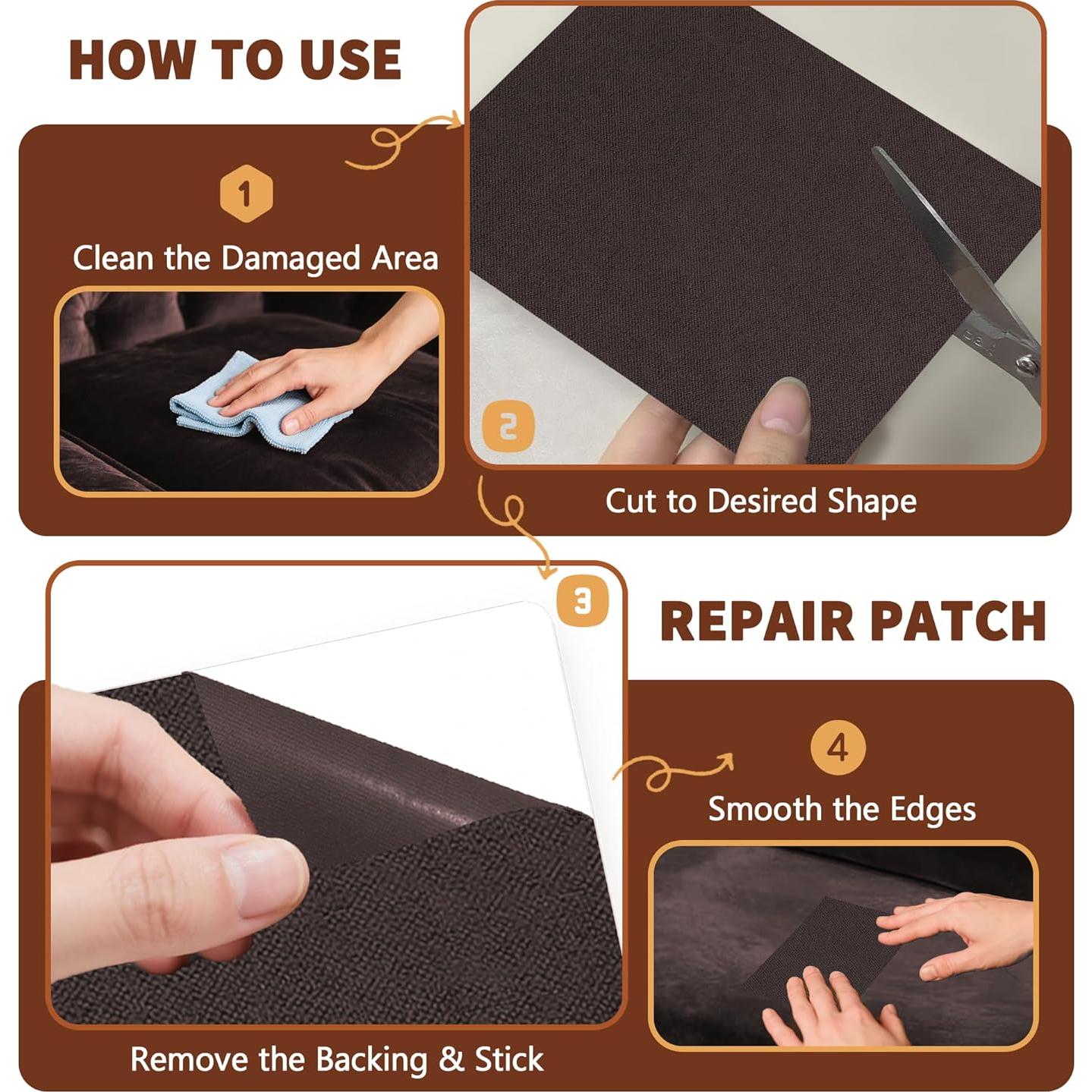 Parche de Reparación Autoadhesivo RYANER 10x15 cm Marrón Oscuro