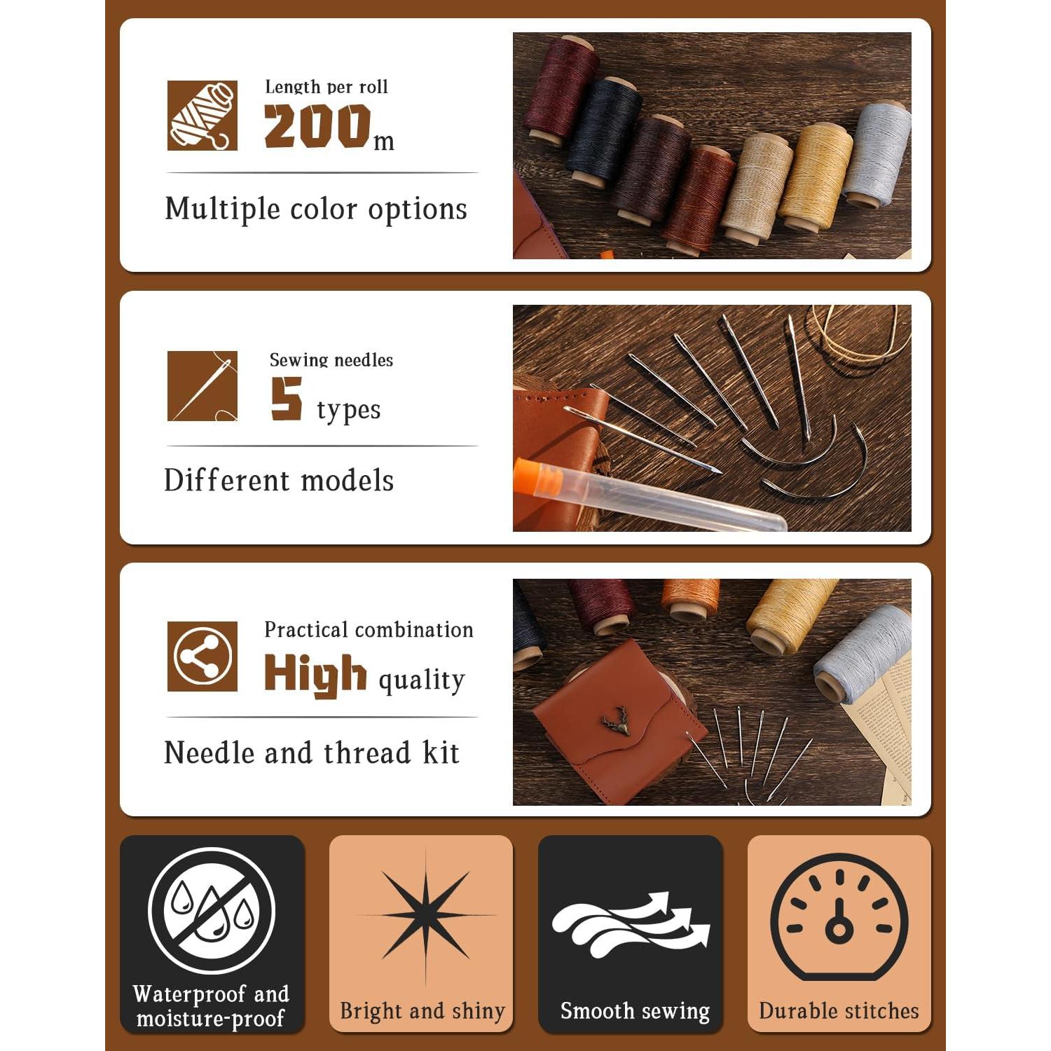 Hilo Encerado DIUDUS 199.6m + 9 Agujas de Coser para Cuero
