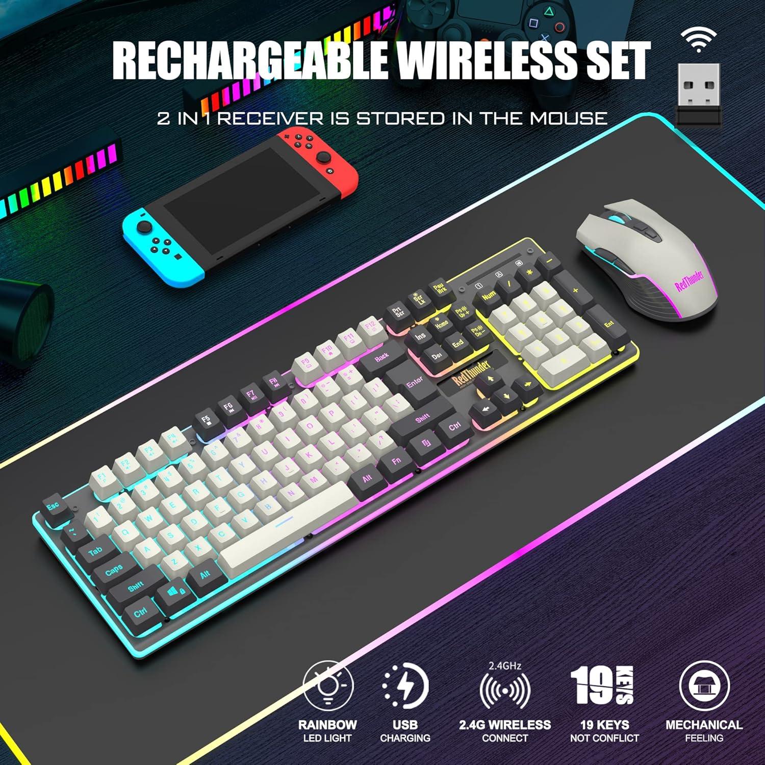 Combo Teclado y Ratón Inalámbrico RedThunder K10 LED