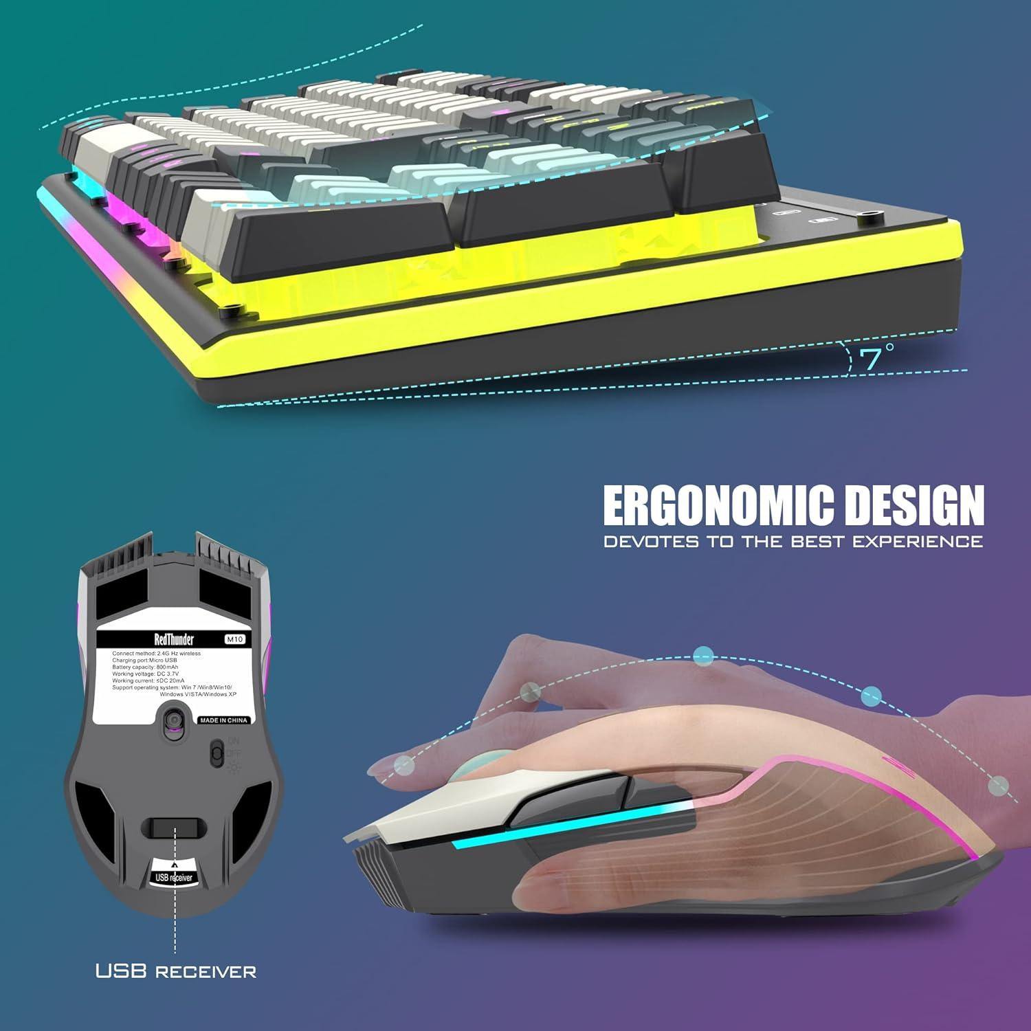 Combo Teclado y Ratón Inalámbrico RedThunder K10 LED