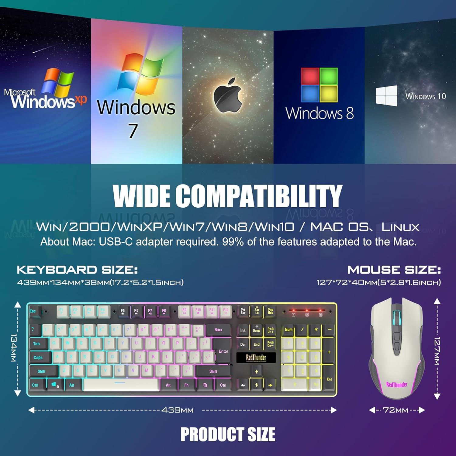 Combo Teclado y Ratón Inalámbrico RedThunder K10 LED