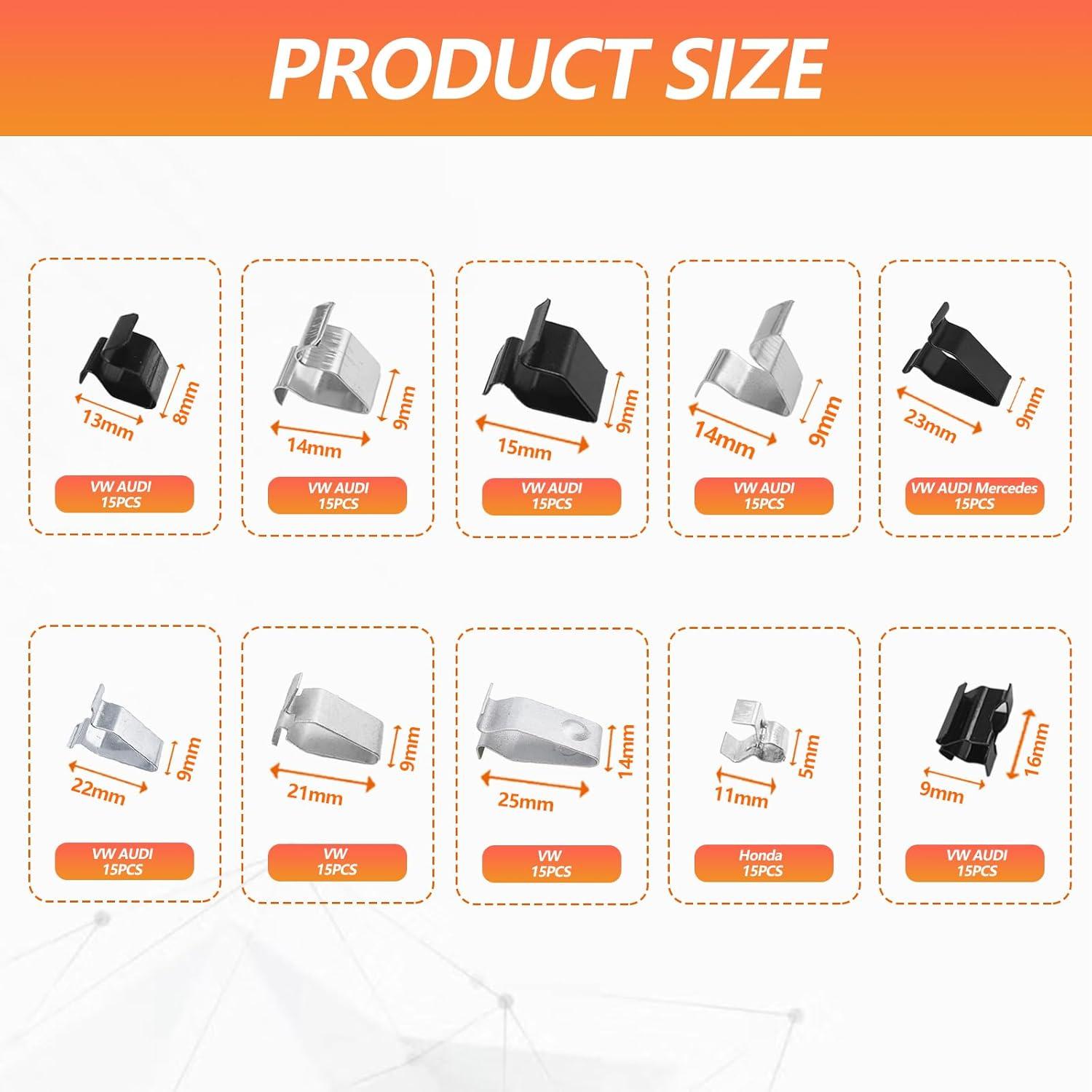 Kit 270 Pcs Clips de Resorte Metal U-Clip BSAMZO para Auto