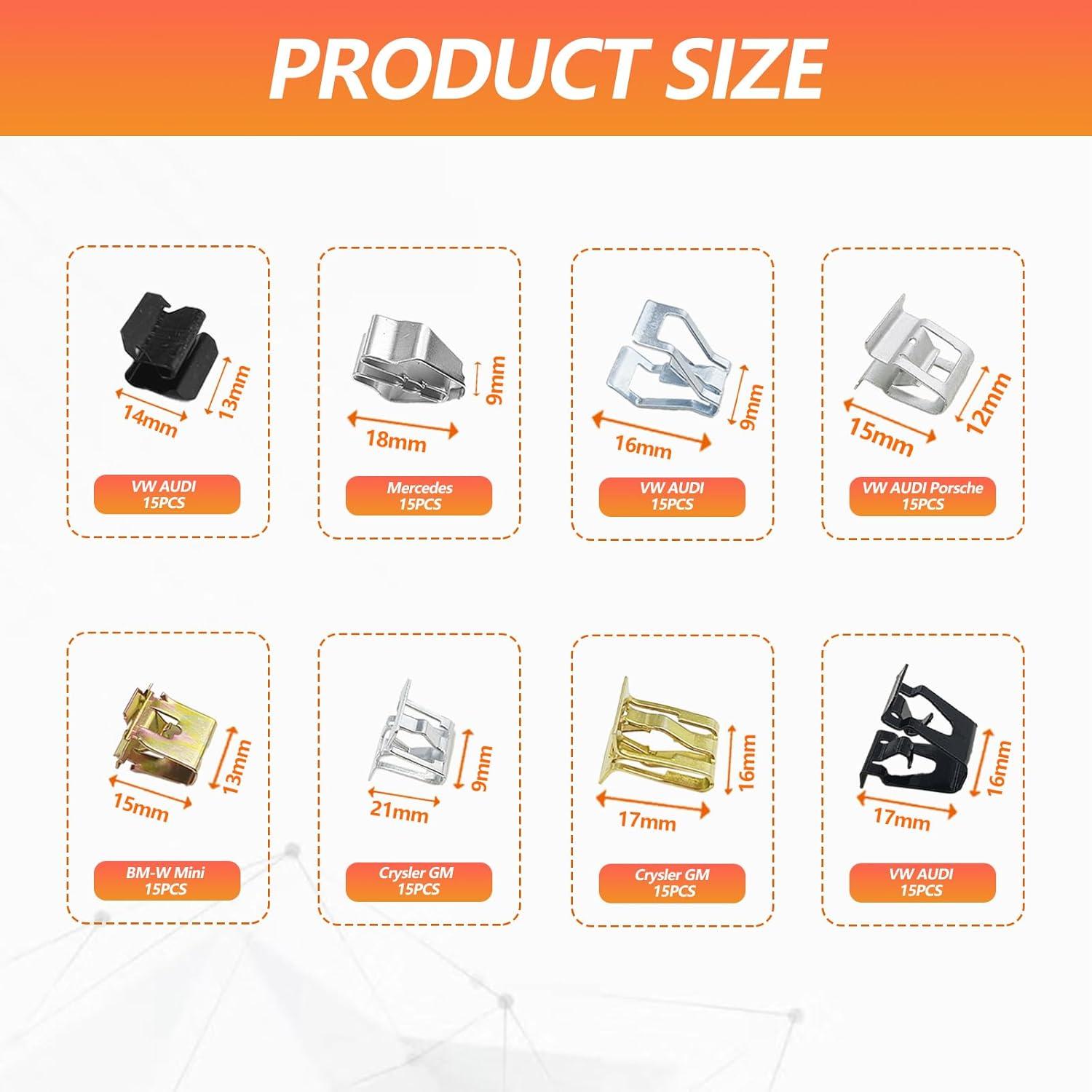 Kit 270 Pcs Clips de Resorte Metal U-Clip BSAMZO para Auto