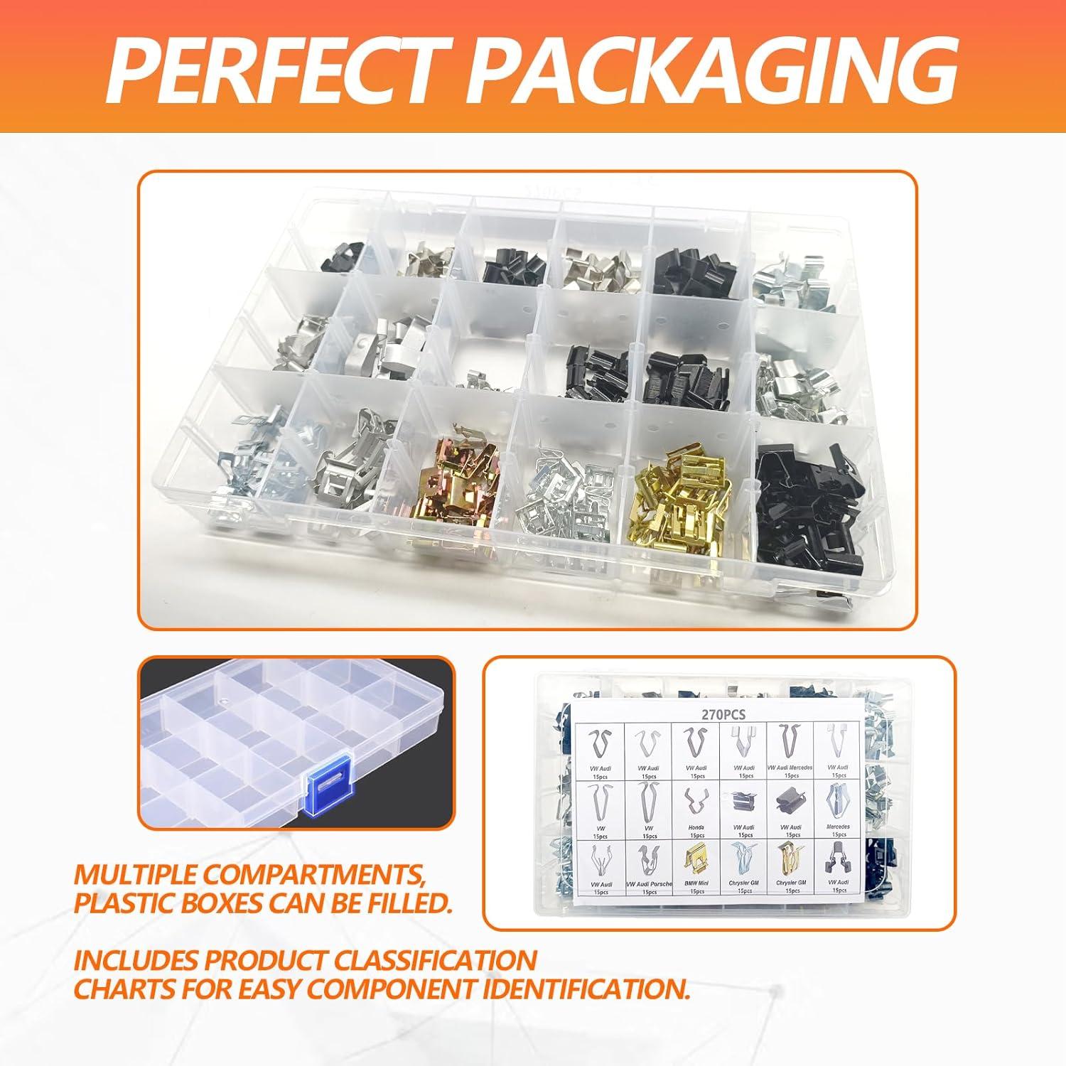 Kit 270 Pcs Clips de Resorte Metal U-Clip BSAMZO para Auto