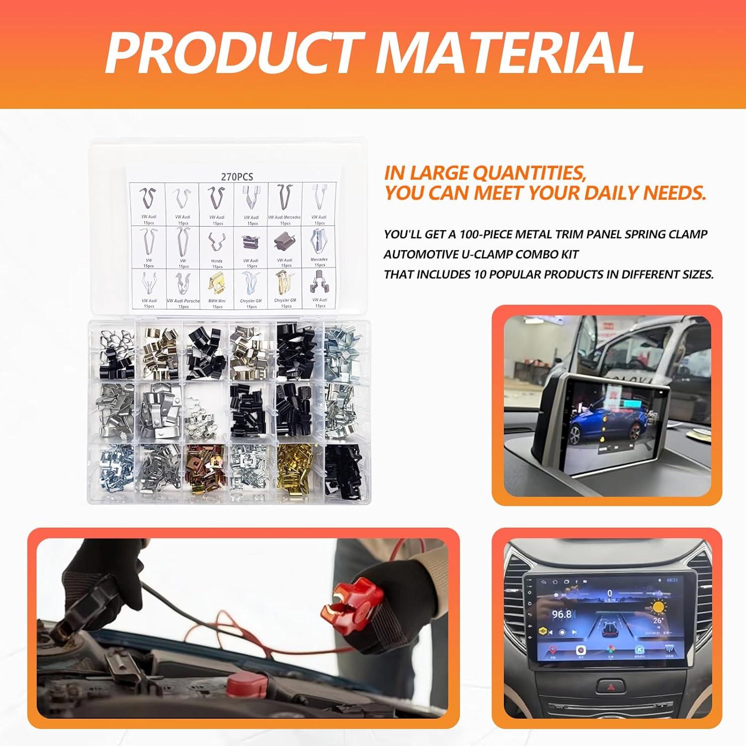 Kit 270 Pcs Clips de Resorte Metal U-Clip BSAMZO para Auto