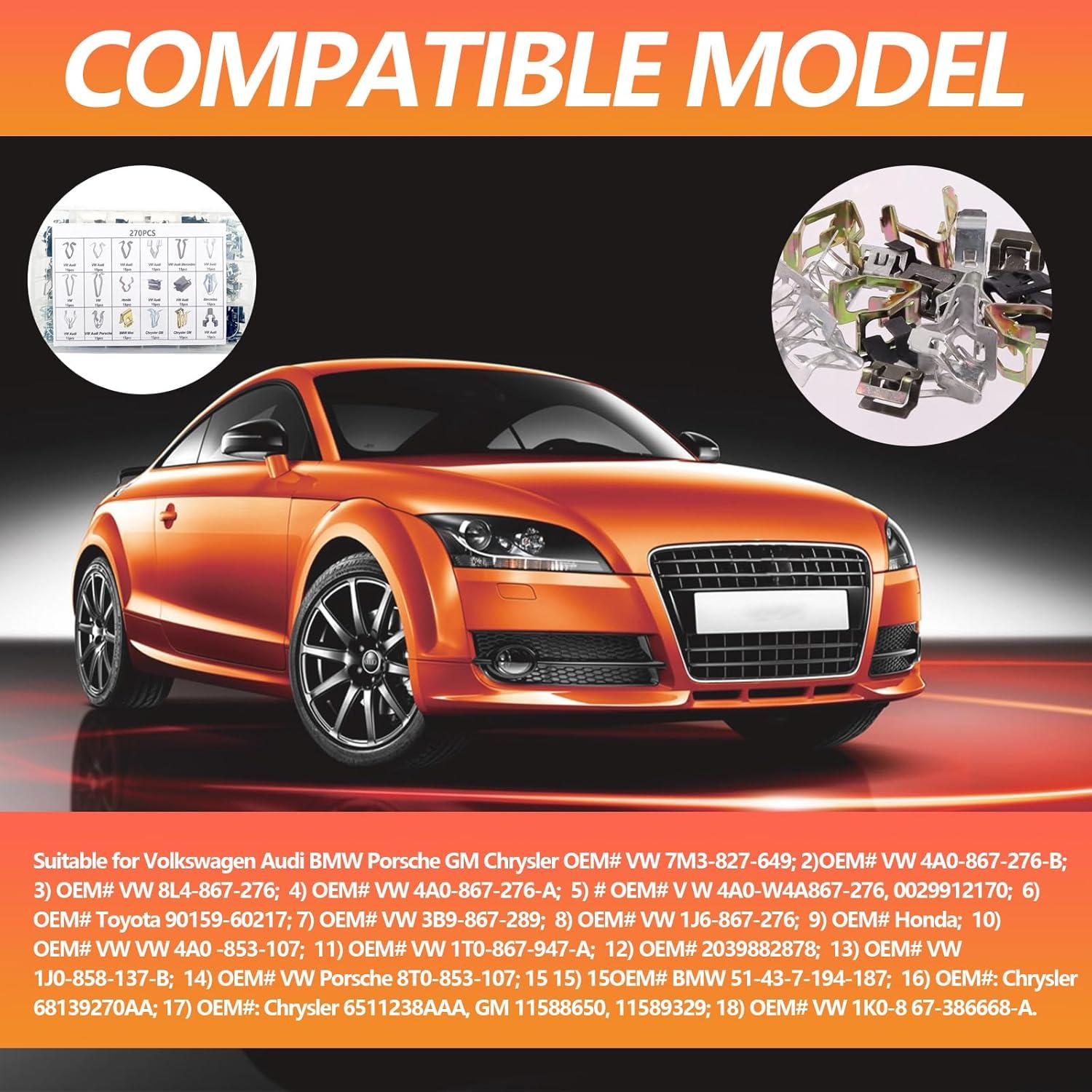 Kit 270 Pcs Clips de Resorte Metal U-Clip BSAMZO para Auto