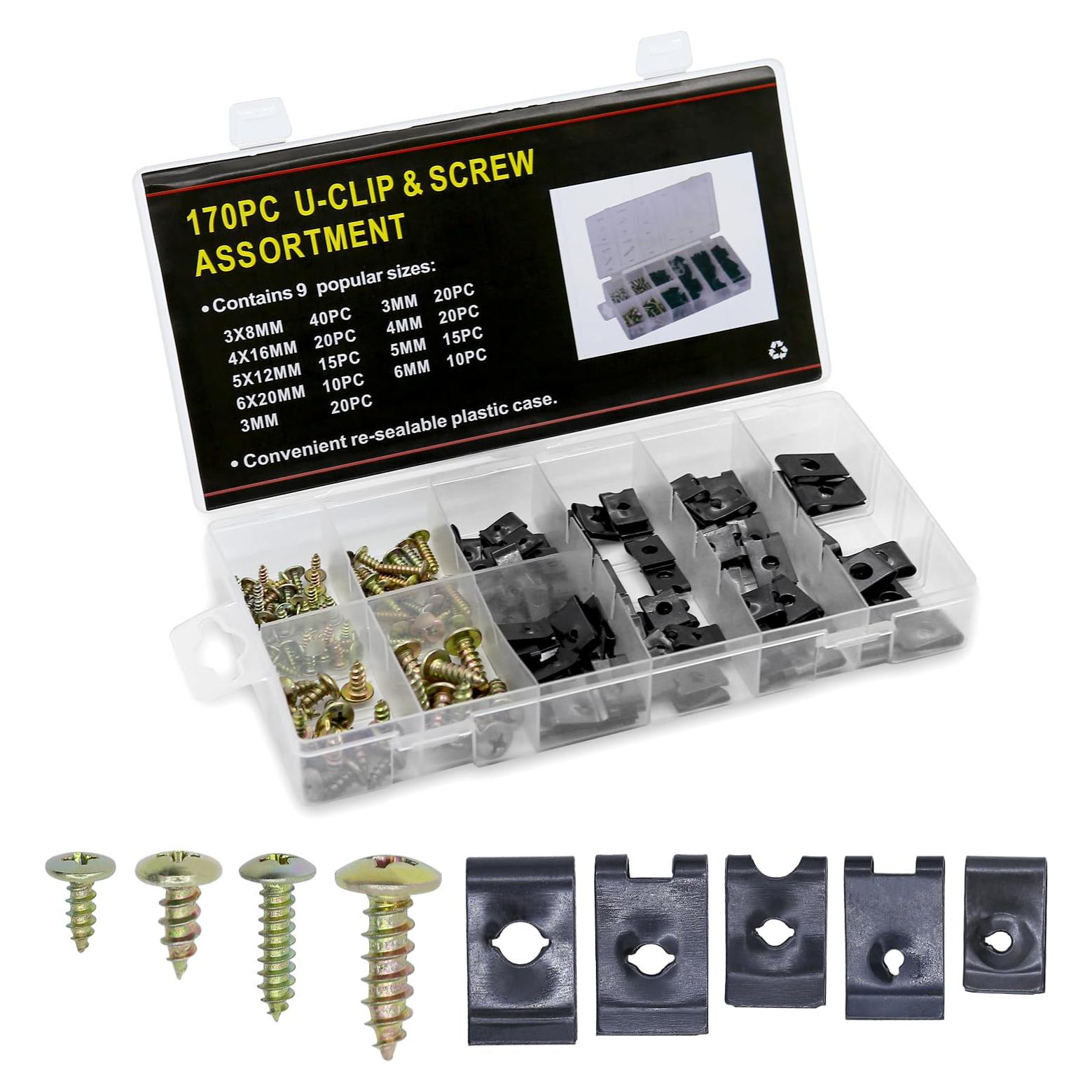 Kit de Clips U y Tornillos Seentech 170 Piezas para Automóviles
