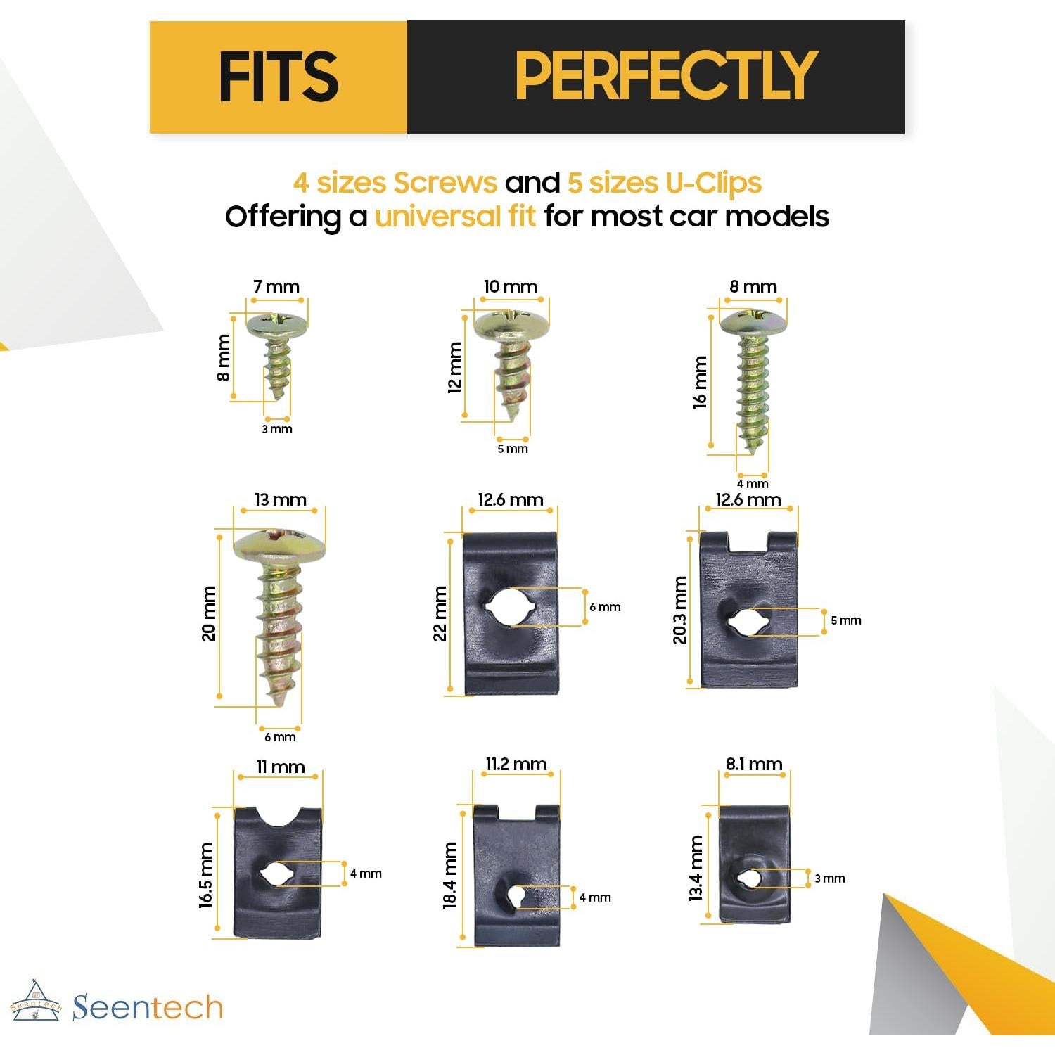 Kit de Clips U y Tornillos Seentech 170 Piezas para Automóviles