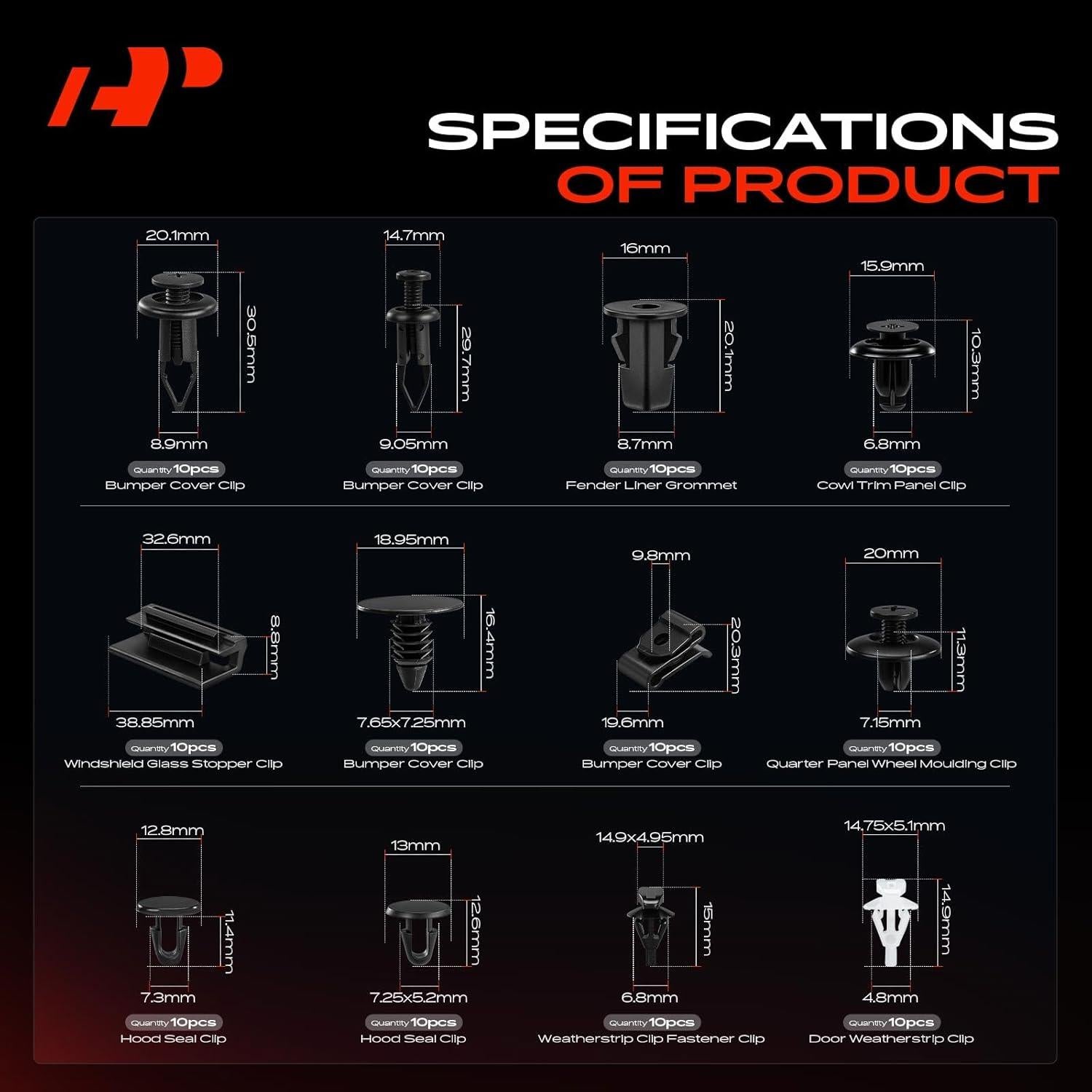 Kit de Clips de Retención A-Premium 220 Piezas para Toyota Sequoia 2001-2007