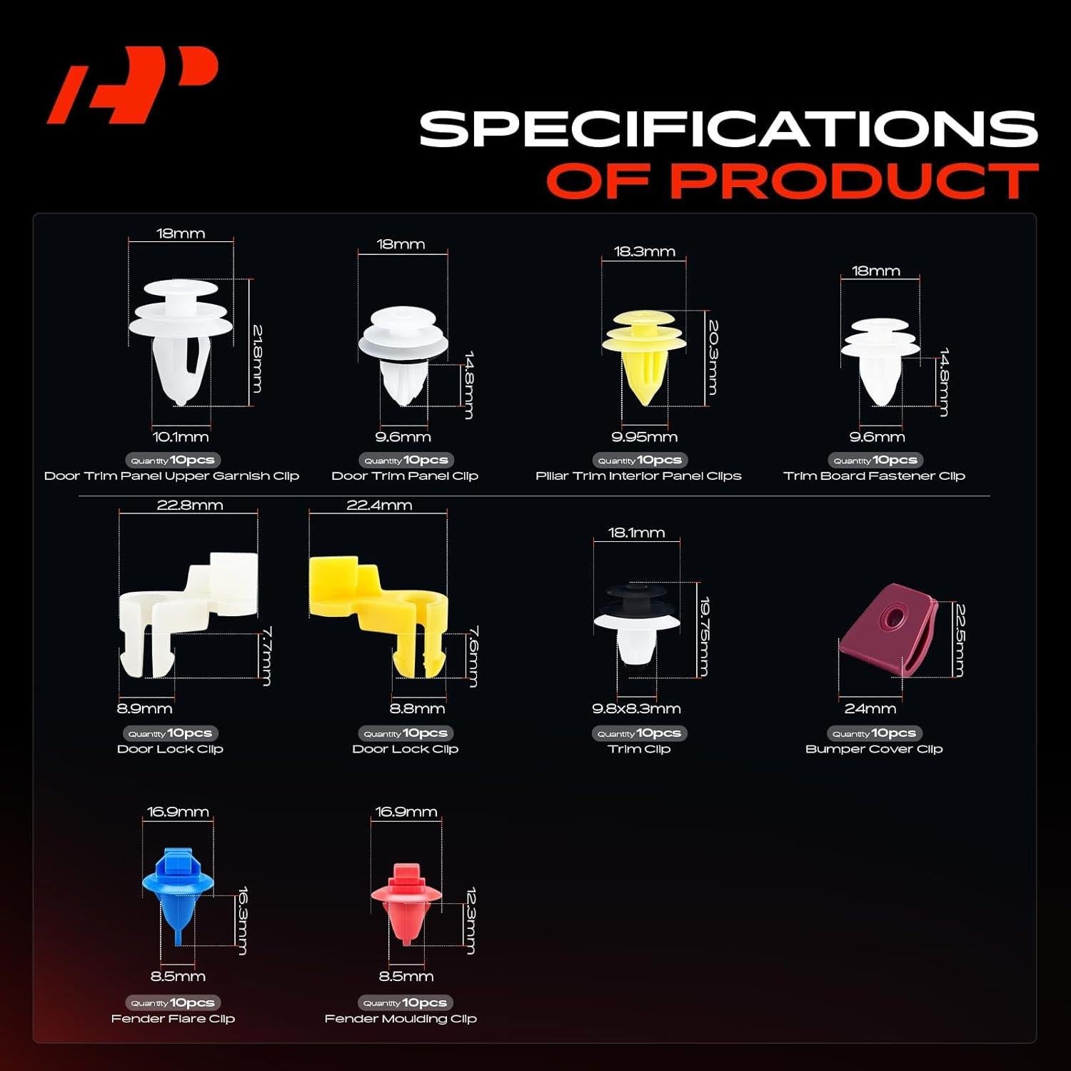 Kit de Clips de Retención A-Premium 220 Piezas para Toyota Sequoia 2001-2007