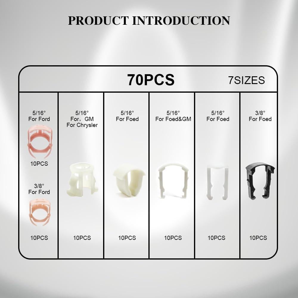 Kit 70 Clips de Línea de Combustible Lecctso 3/8" y 5/16"