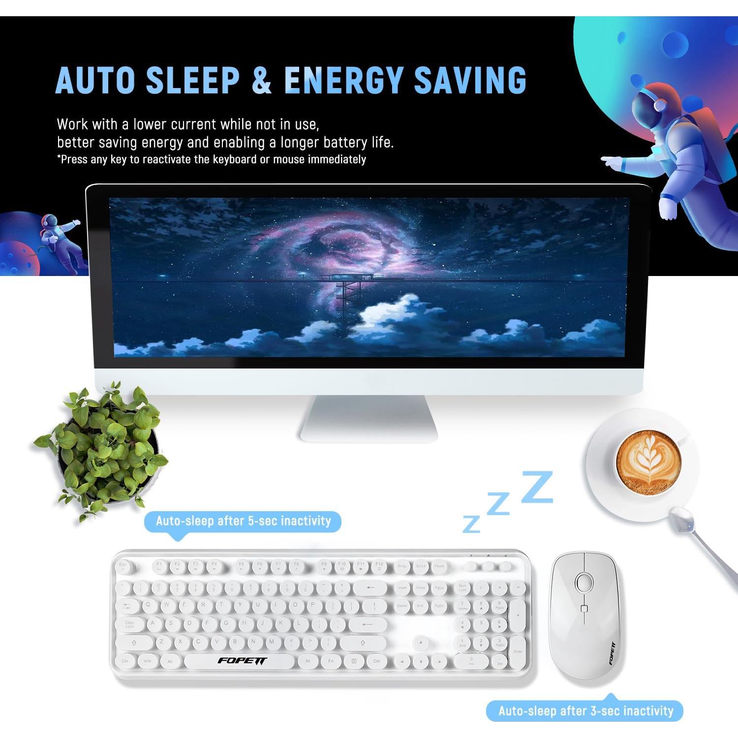 Combo Teclado y Ratón Inalámbrico FOPETT Blanco 104 Teclas