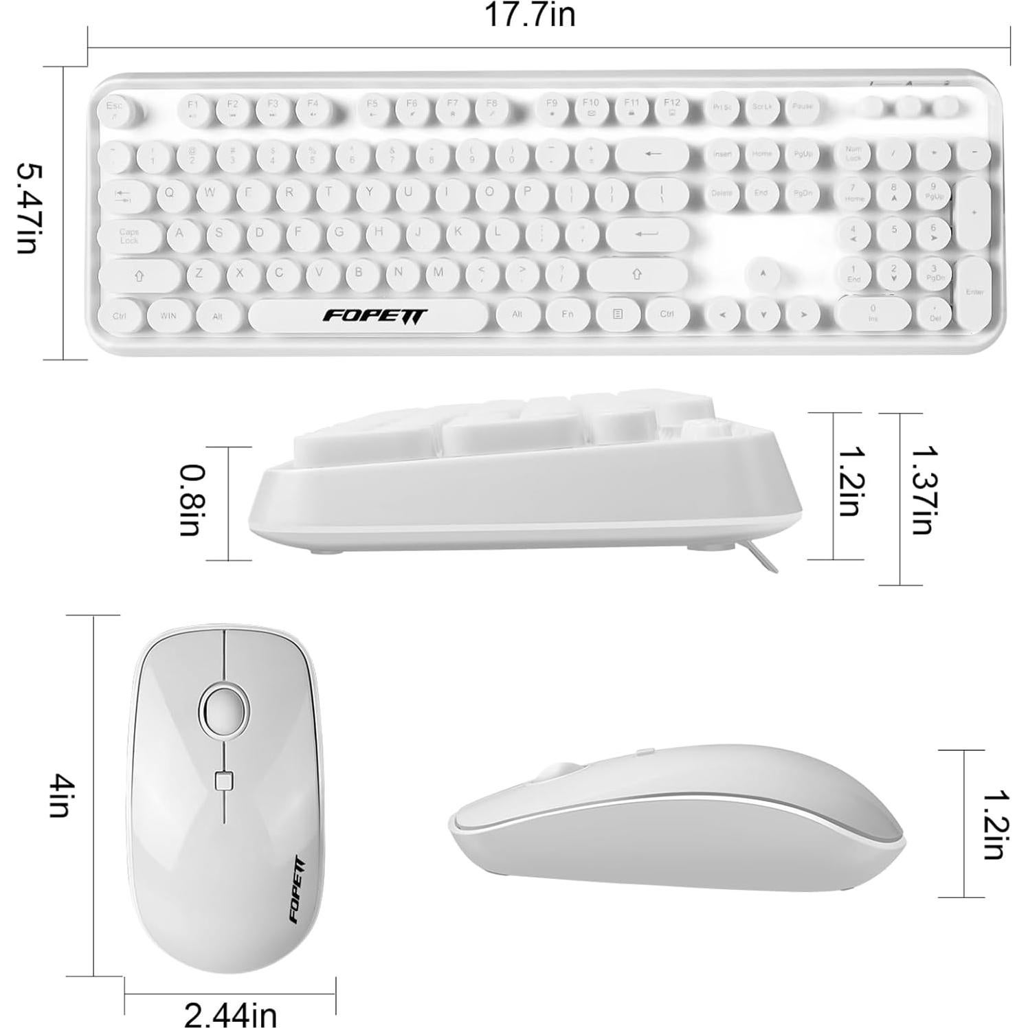 Combo Teclado y Ratón Inalámbrico FOPETT Blanco 104 Teclas