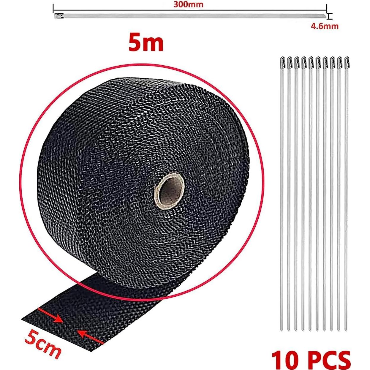 Envoltura de Calor de Escape Deecam 5m Fibra de Vidrio Negra