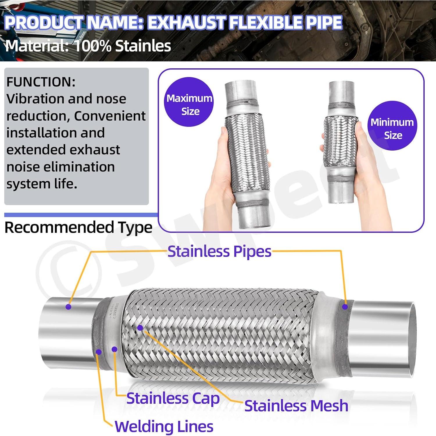 Kit Tubo Flexible de Escape Swpeet 2.5" x 15.24 cm Acero Inoxidable