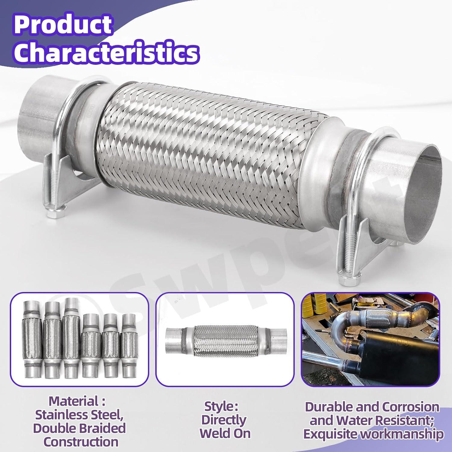 Kit Tubo Flexible de Escape Swpeet 2.5" x 15.24 cm Acero Inoxidable