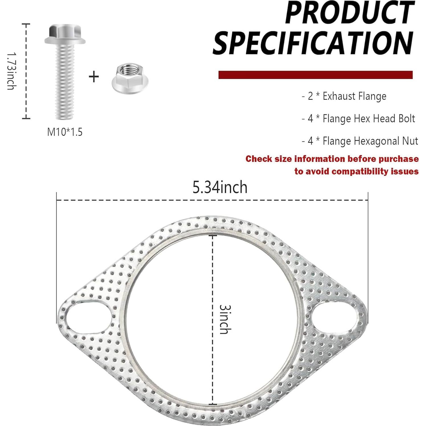 Juego de Junta de Flange de Escape KIFIDAN 7.62 cm 2PCS + Tornillos