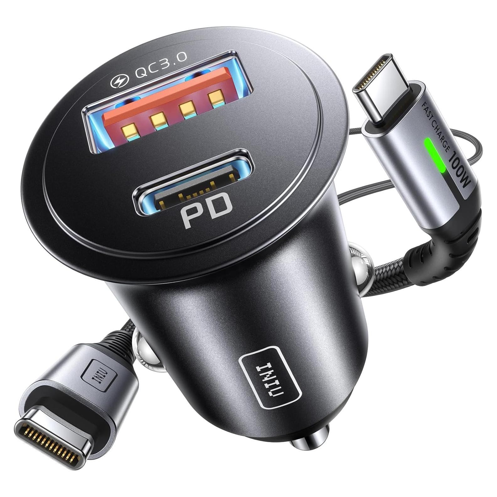 Cargador de Coche INIU 60W USB-C y USB-A con Cable 1m