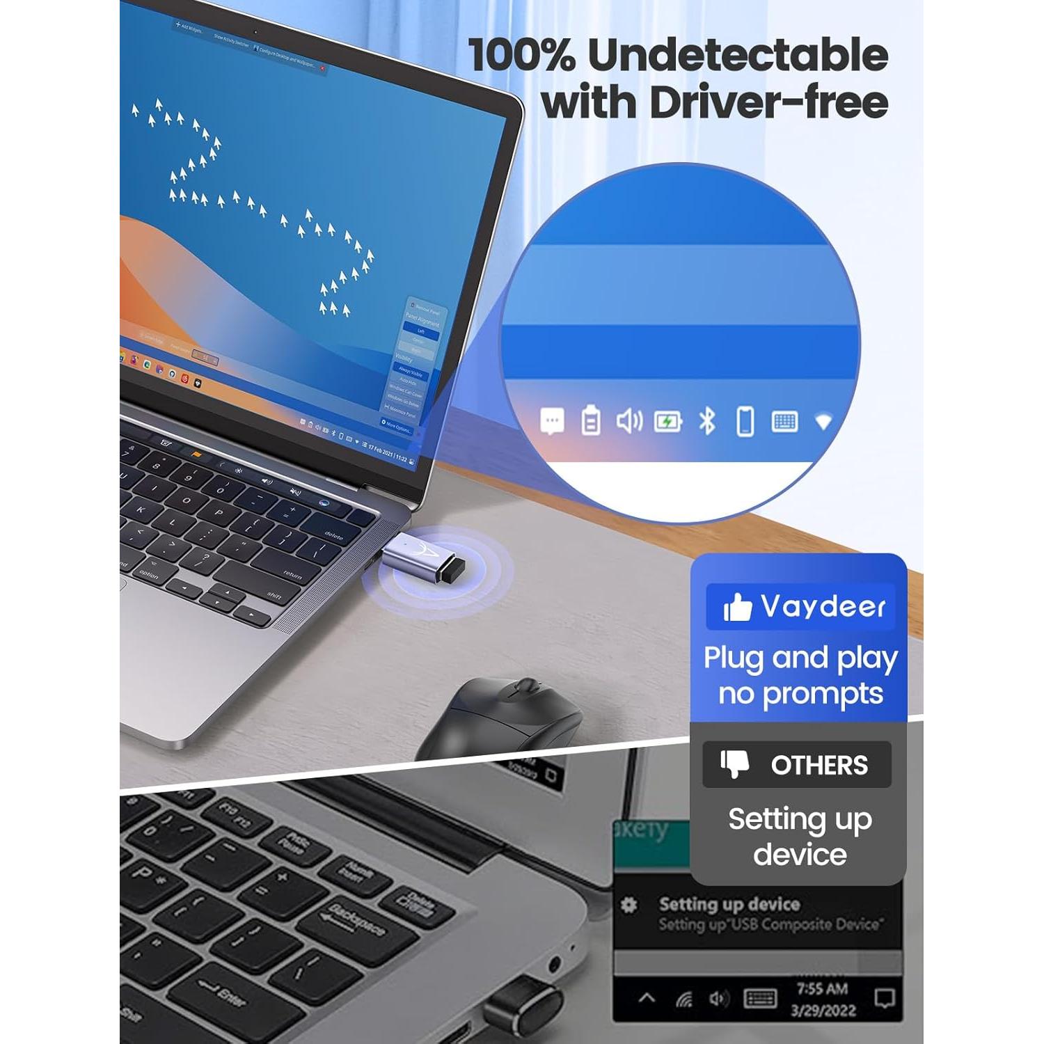 Vaydeer Mouse Jiggler USB Indetectable con Trayectoria Aleatoria