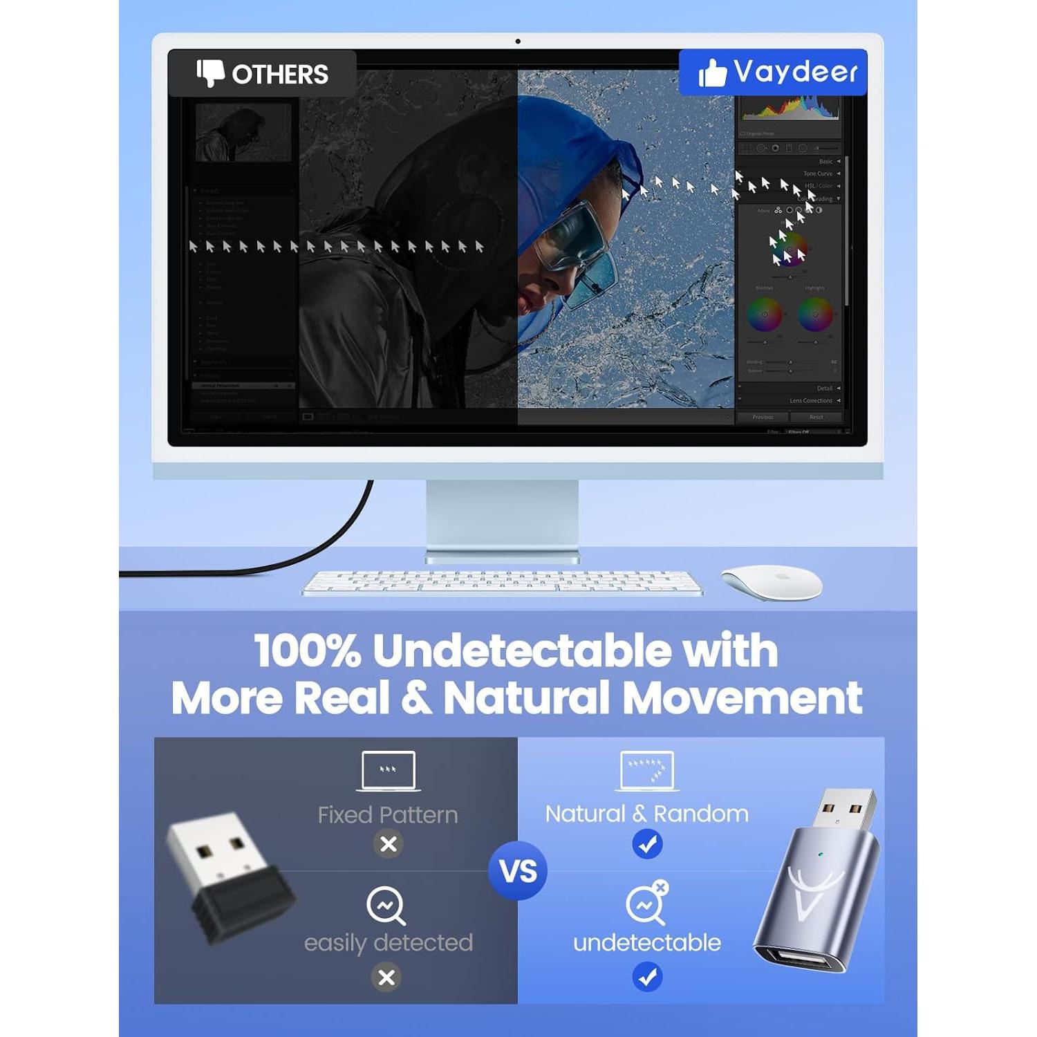 Vaydeer Mouse Jiggler USB Indetectable con Trayectoria Aleatoria