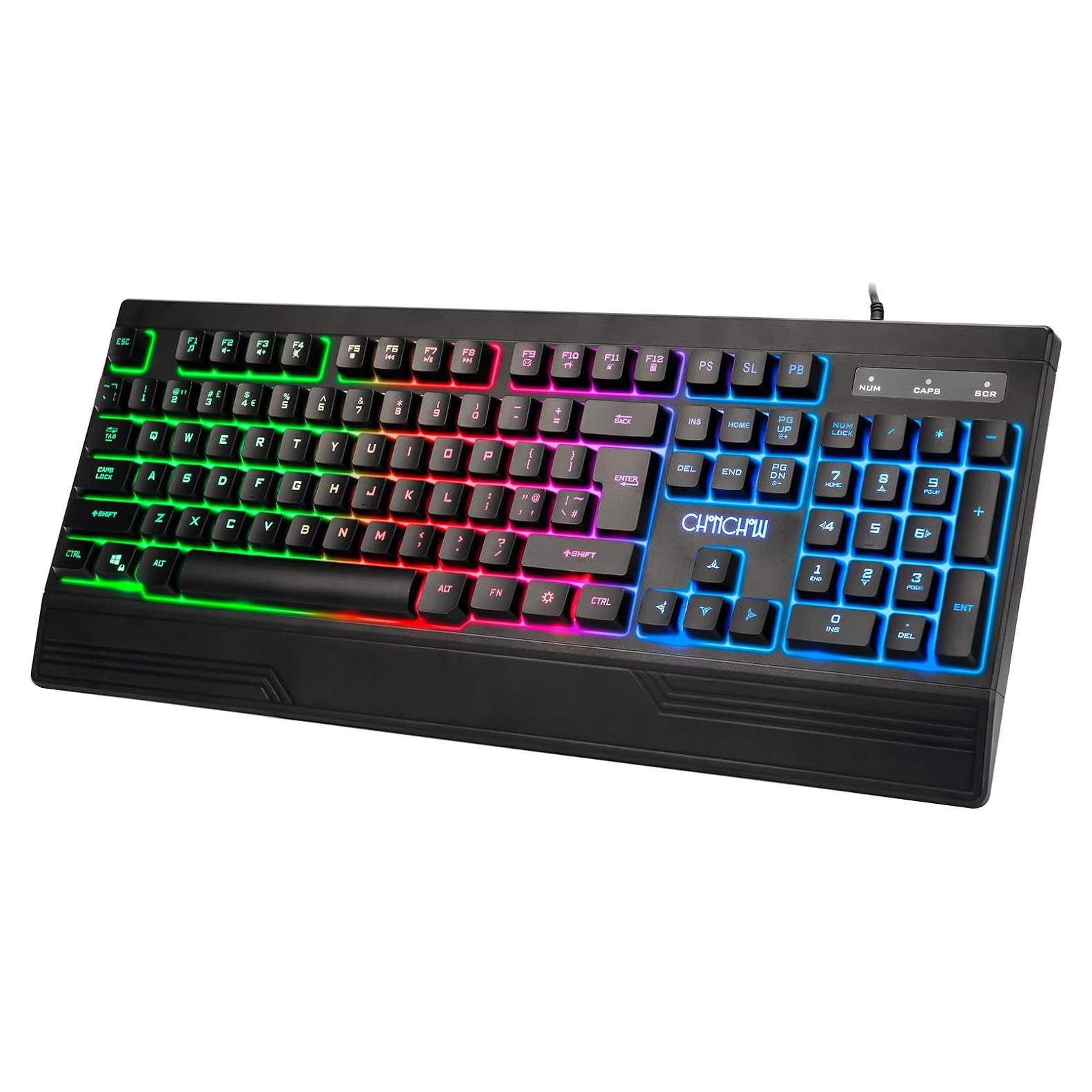 Teclado Ergonómico LED CHONCHOW 104 Teclas RGB para Juegos