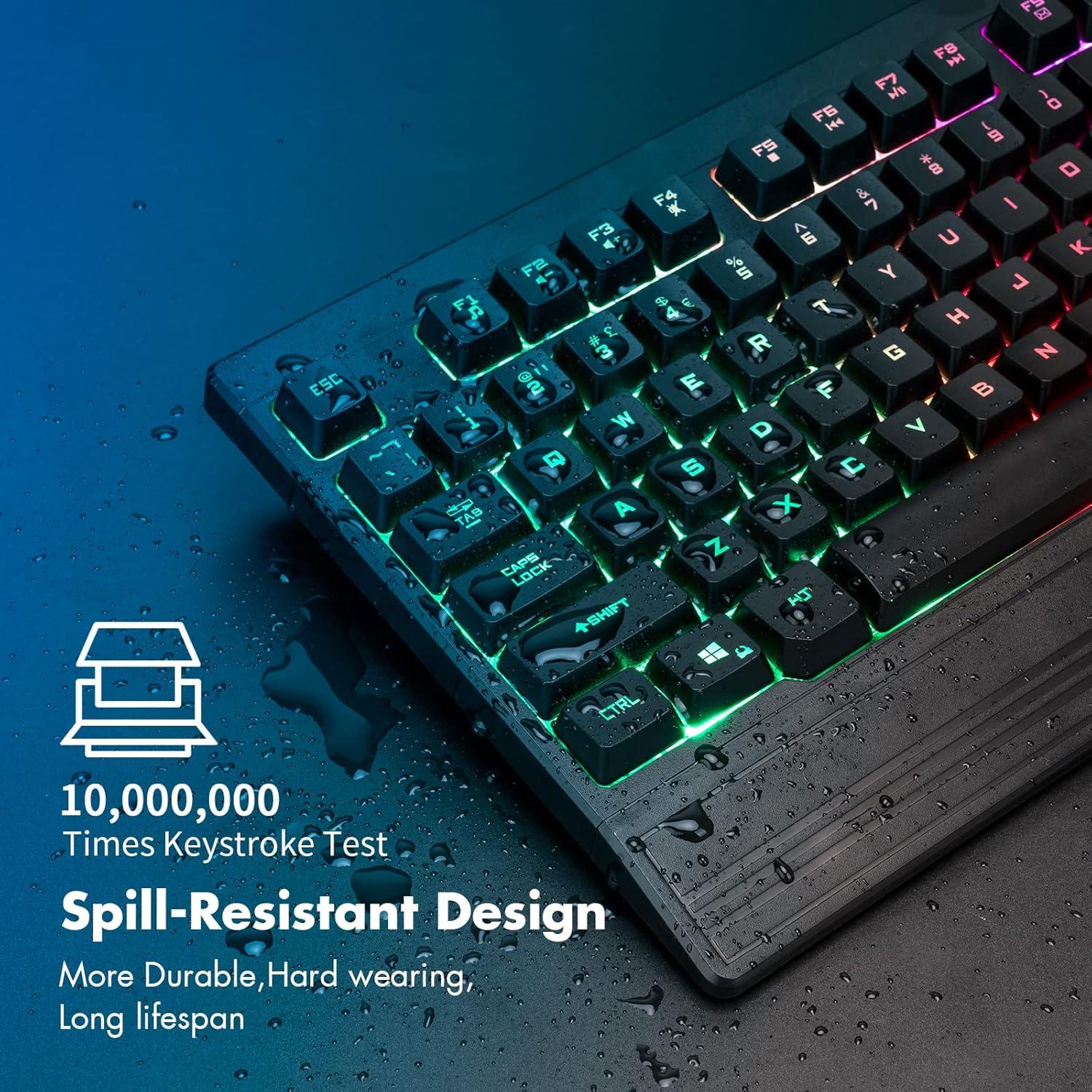 Teclado Ergonómico LED CHONCHOW 104 Teclas RGB para Juegos