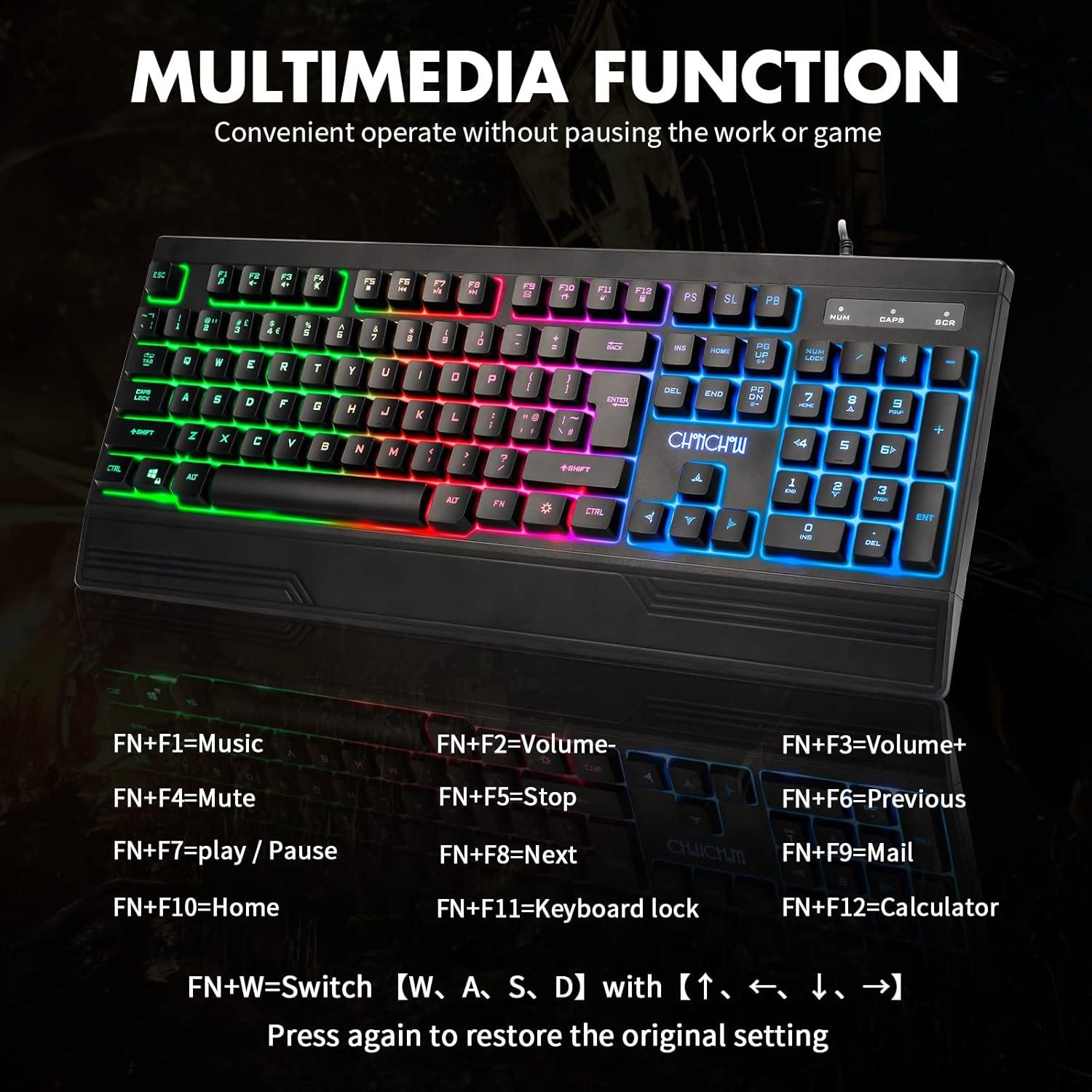 Teclado Ergonómico LED CHONCHOW 104 Teclas RGB para Juegos