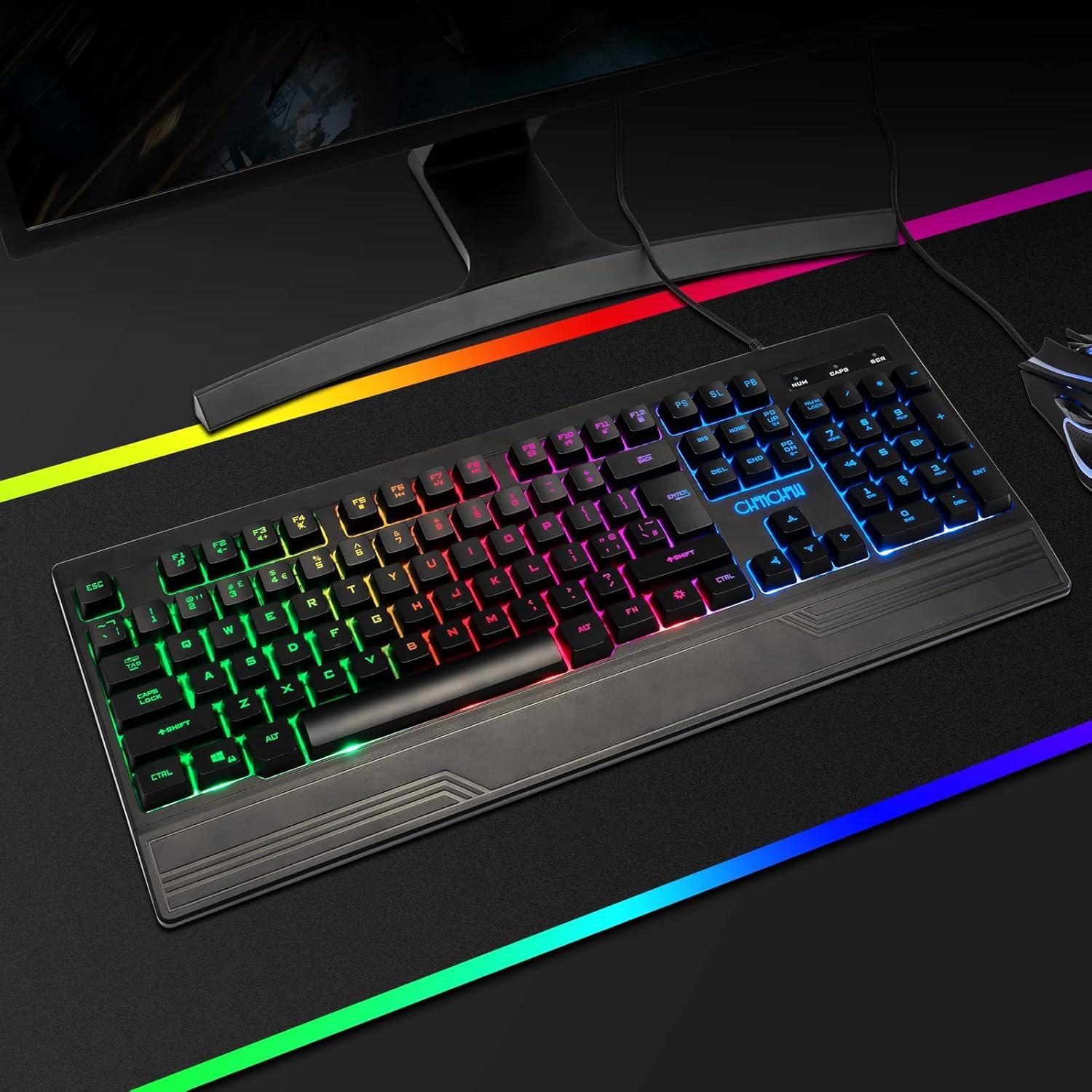Teclado Ergonómico LED CHONCHOW 104 Teclas RGB para Juegos