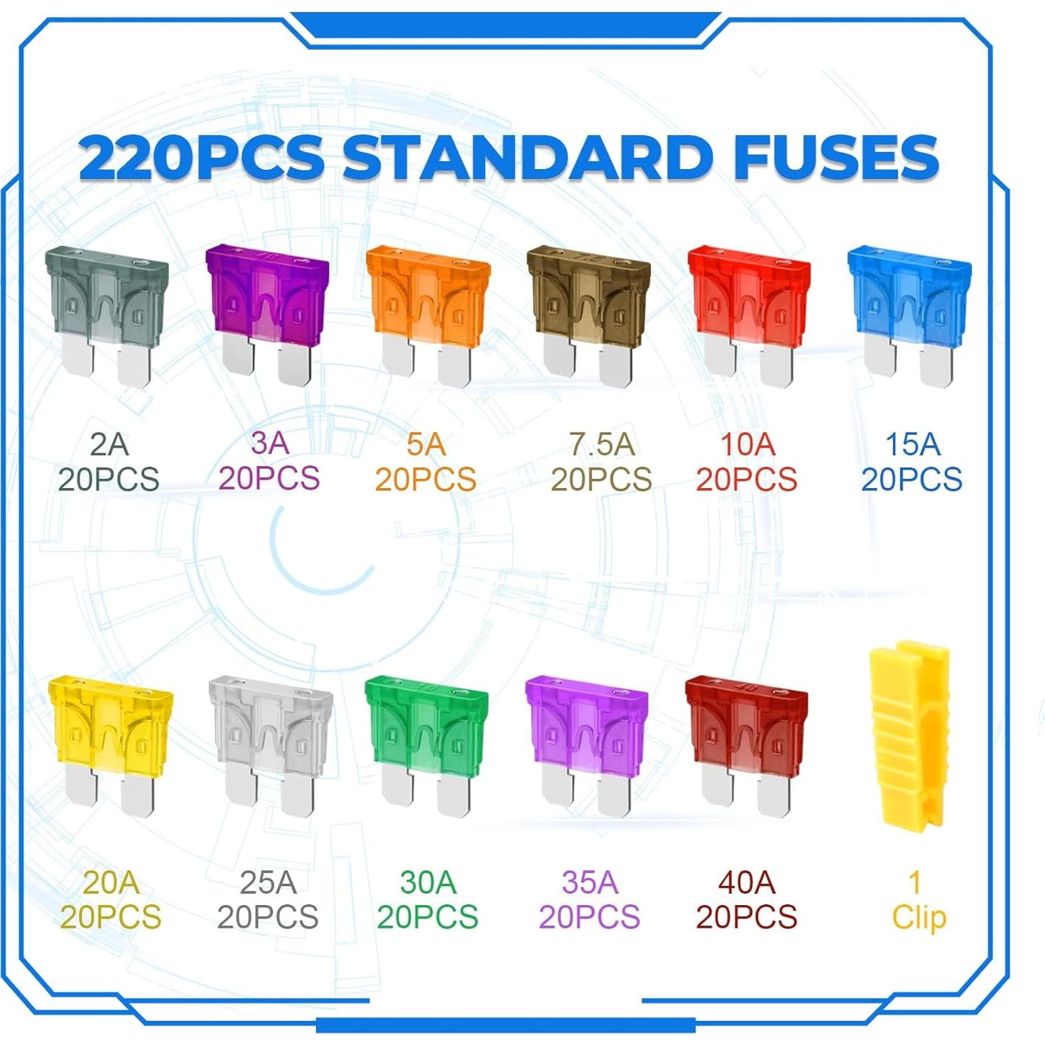 Kit de Fusibles Automotrices Giwiemi 220 Piezas 2A-40A