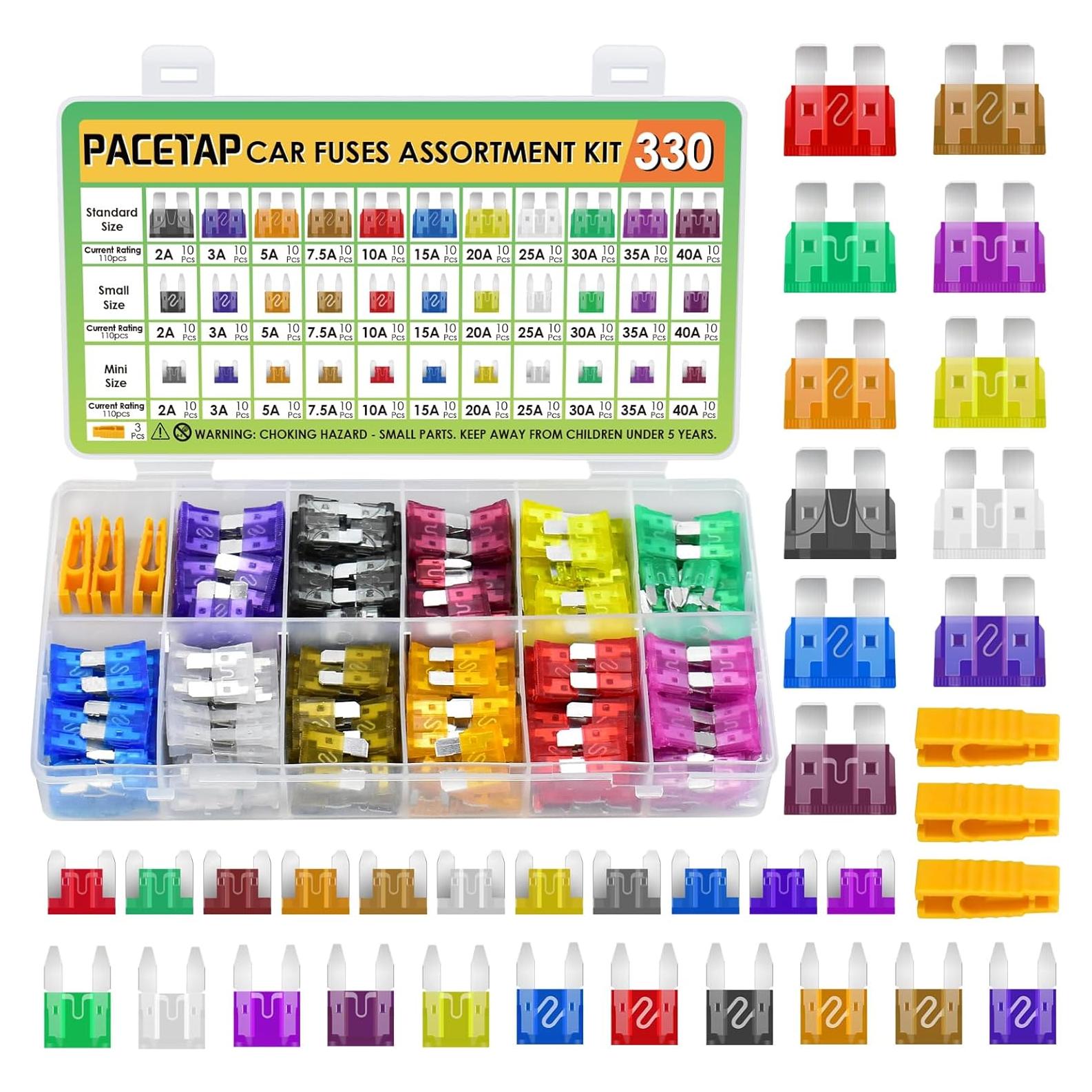 Kit de Fusibles de Coche PACETAP 330 Pcs Estándar y Mini