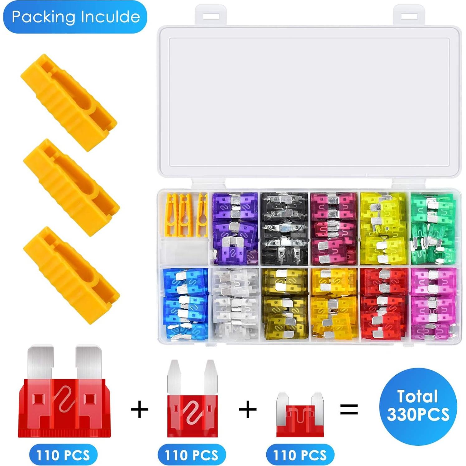 Kit de Fusibles de Coche PACETAP 330 Pcs Estándar y Mini