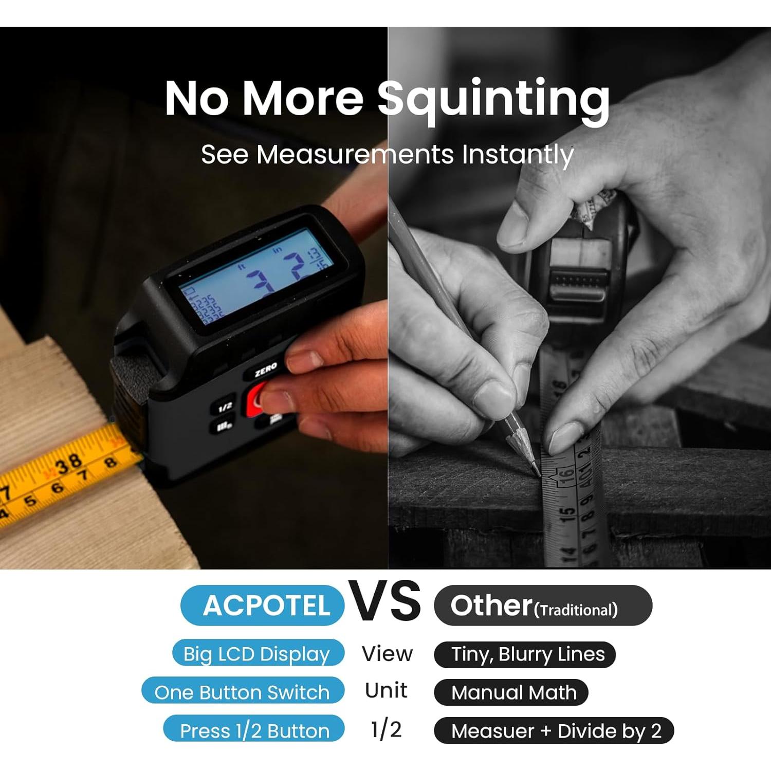 Cinta Métrica Digital ACPOTEL DT20 5m con Fracciones y Recargable