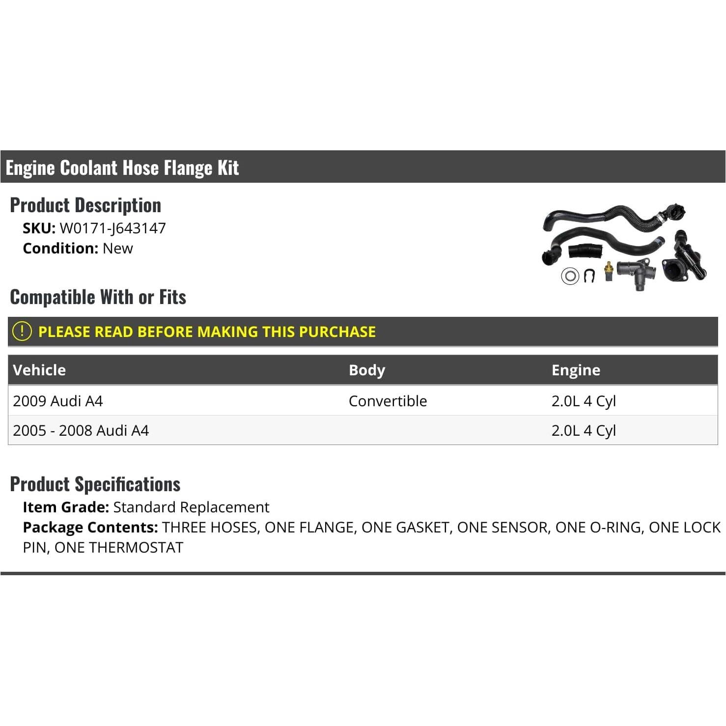 Kit de Brida de Manguera de Refrigerante Audi A4 2005-2009
