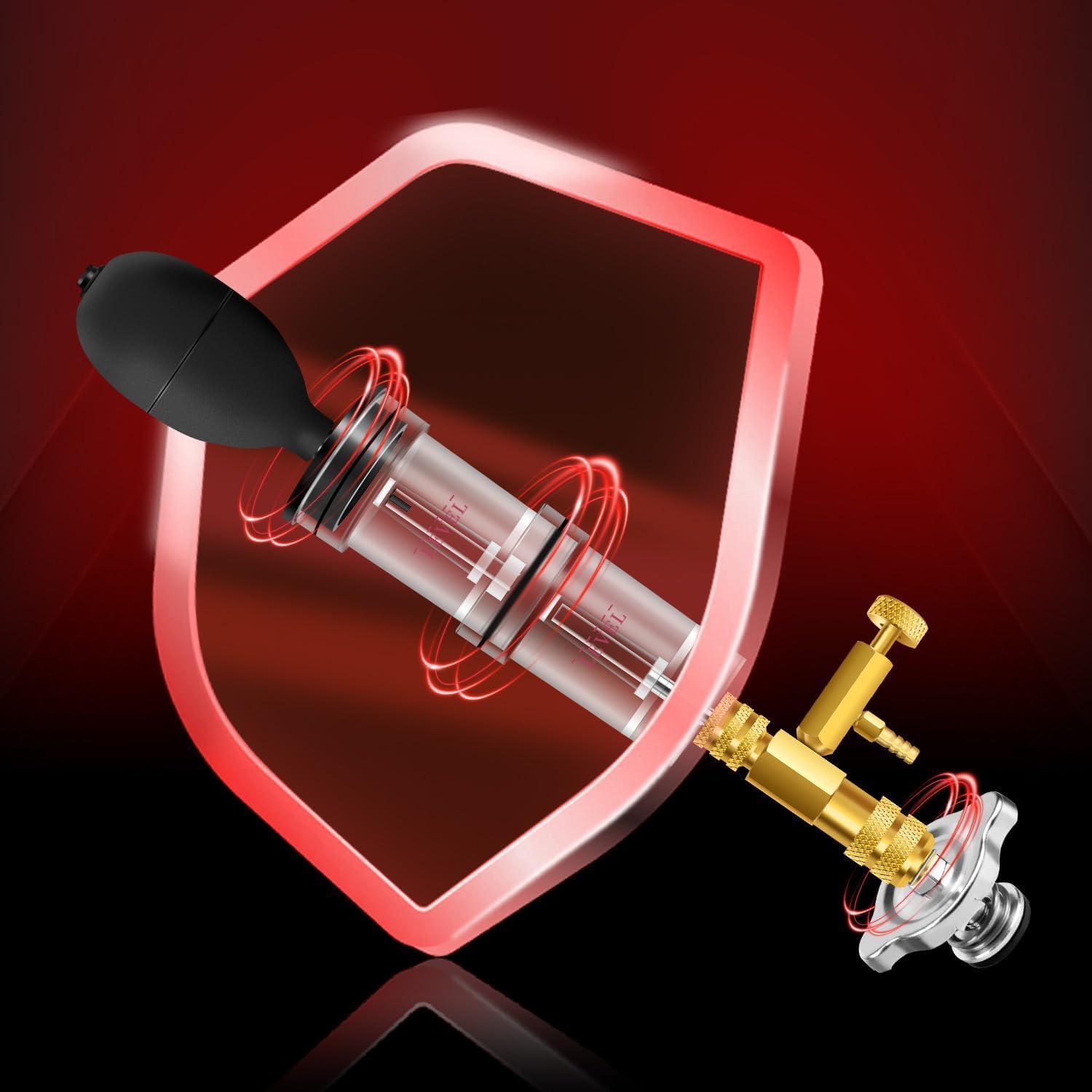 YSTOOL Combustion Leak Detector Kit with Dual-Chamber Head Gasket Leakage Tester Tool 500ML CO2 Reaction Fluid Universal and Dedicated Adapters