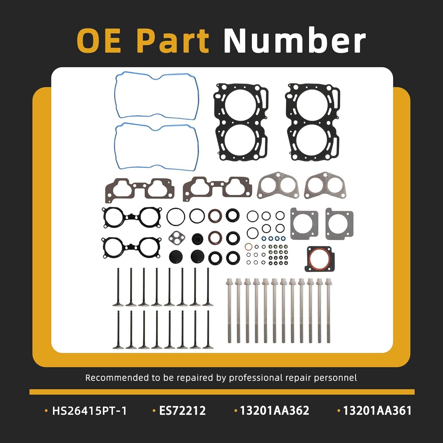 Conjunto de Junta de Culata JAVOUKA + Tornillos + Válvulas Subaru 2.5L
