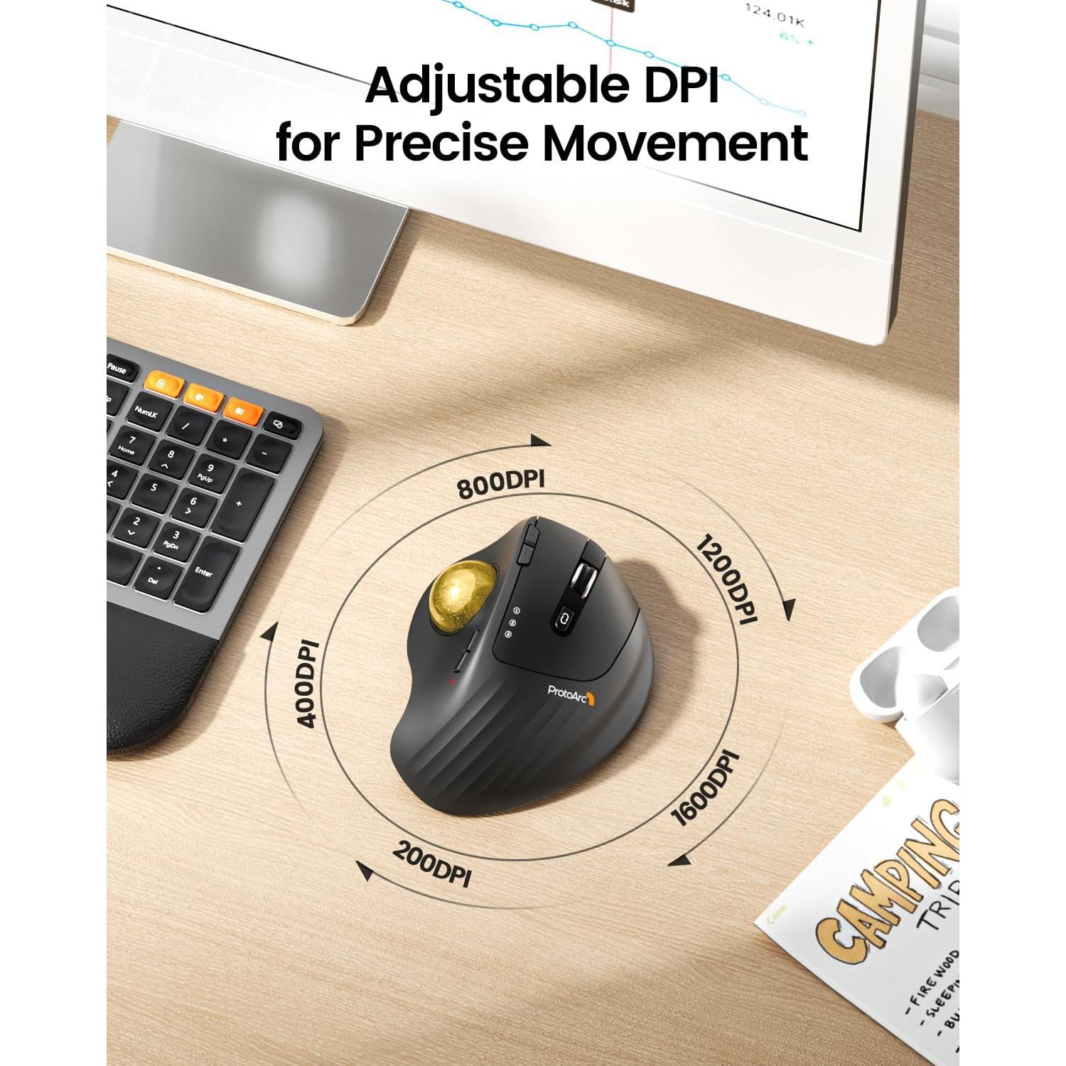 ProtoArc Ratón Trackball Inalámbrico EM01 NL Ergonómico