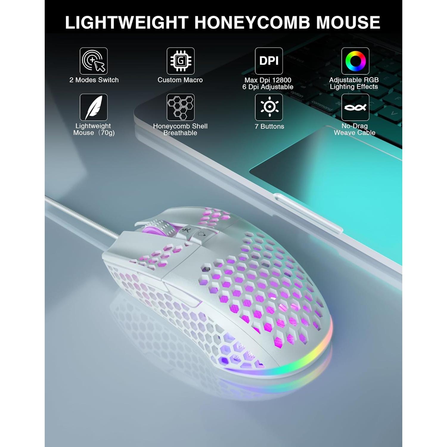 Ratón Gaming Con Cable SOLAKAKA SM900 Blanco 12800 DPI