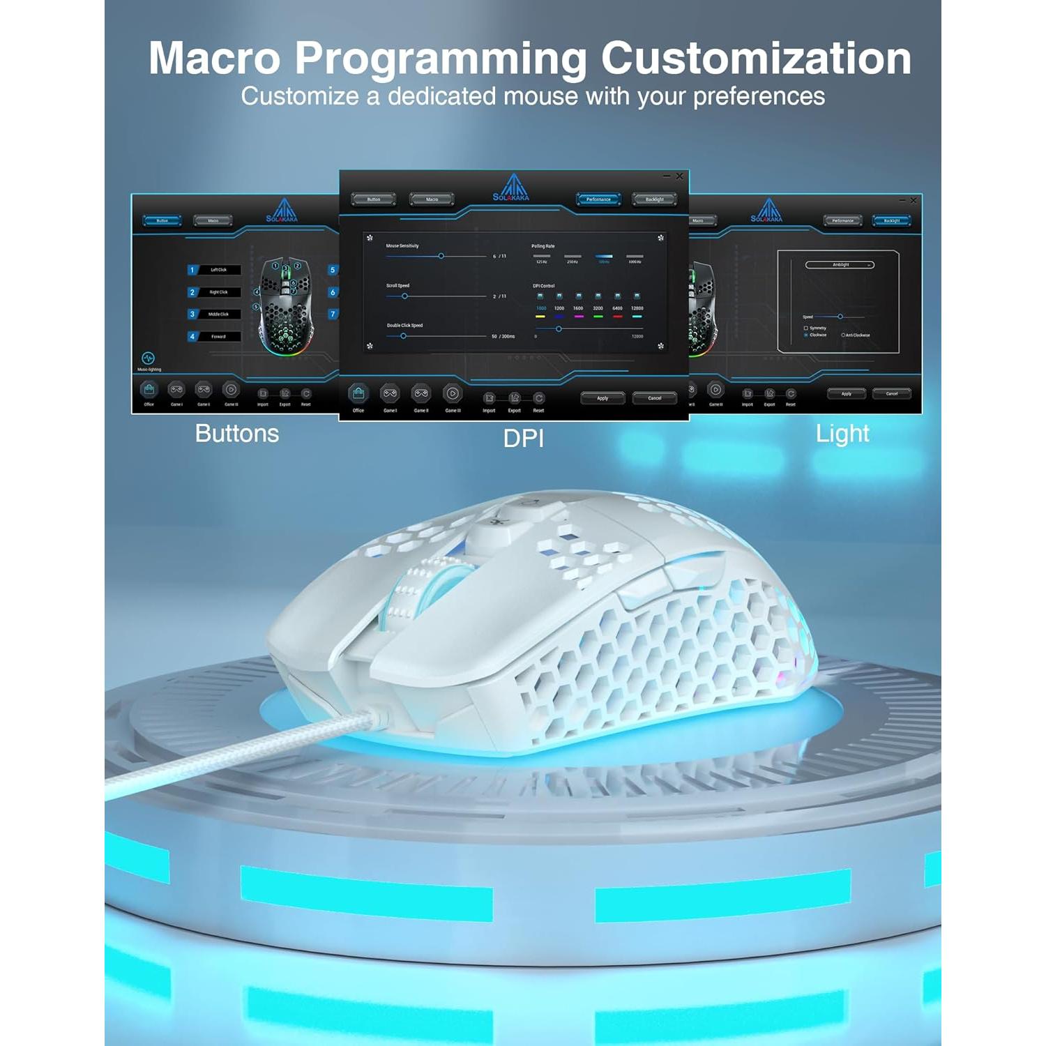 Ratón Gaming Con Cable SOLAKAKA SM900 Blanco 12800 DPI