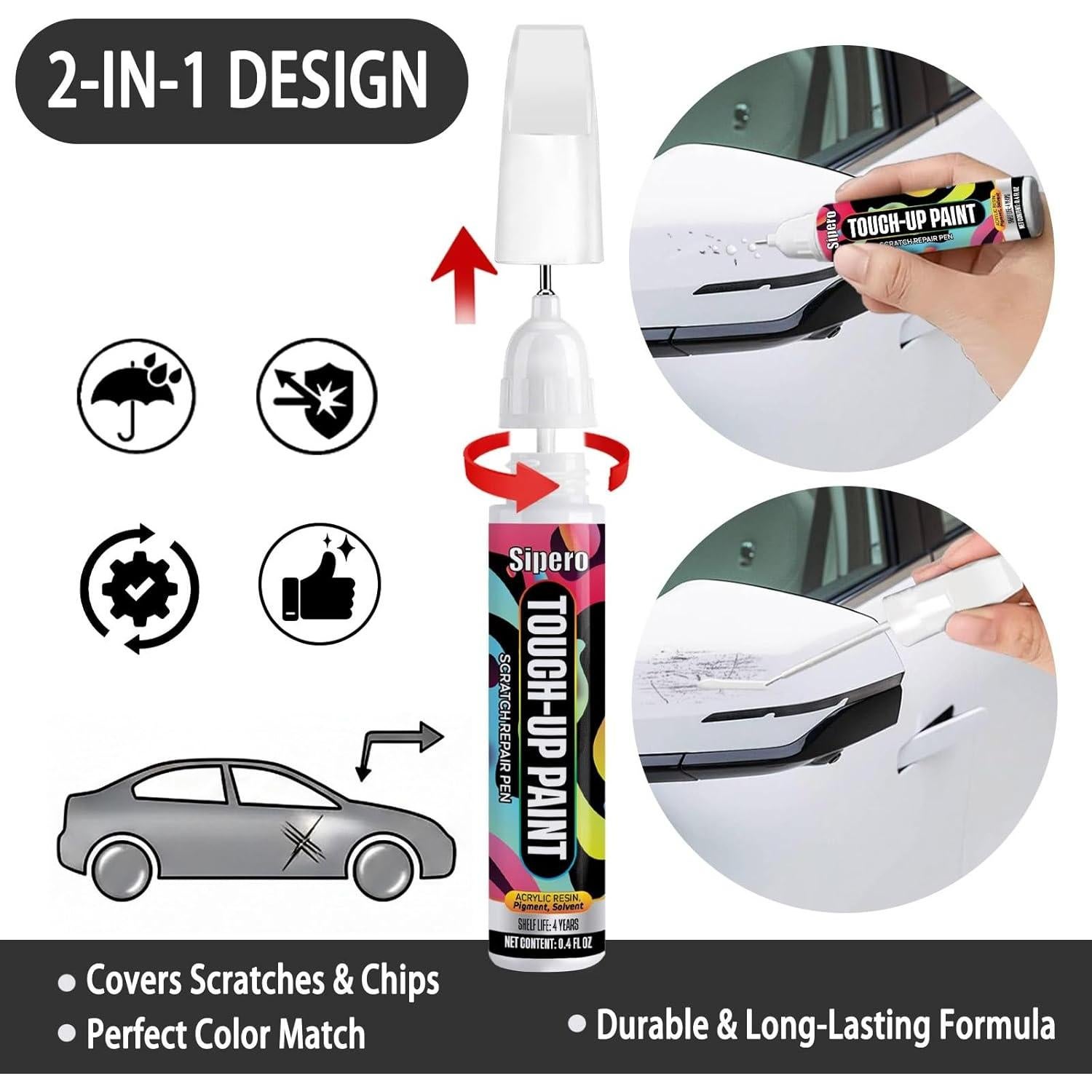 Lápiz de Pintura de Retocar Sipero Perla Blanca Cristal K1X 11.8ml