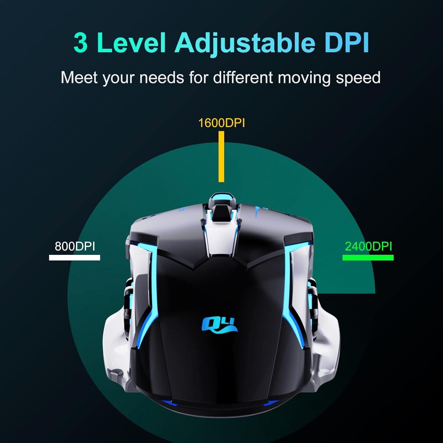 Ratón Gaming QELIROKY Inalámbrico 2.4G 3 DPI Silencioso